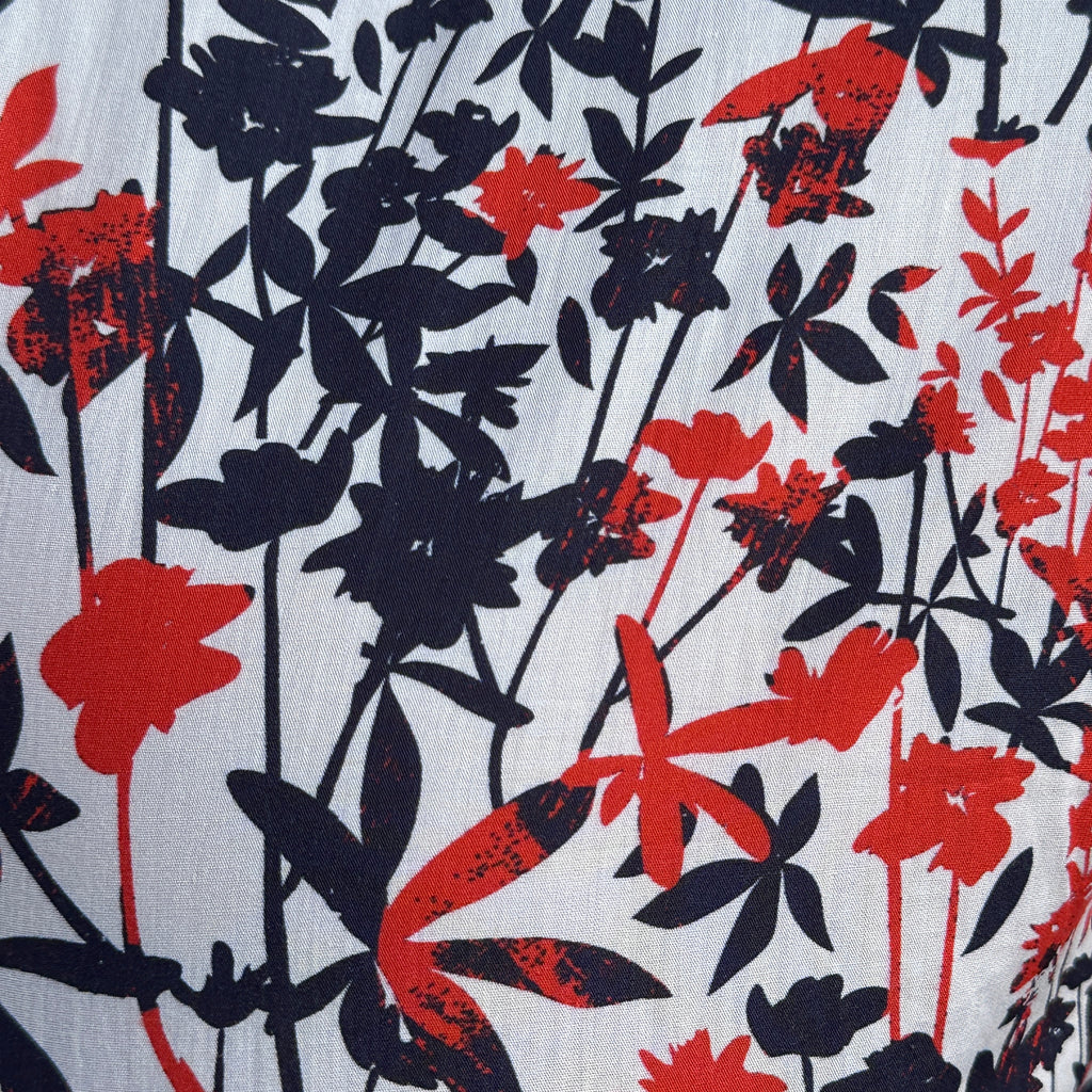 Bamboo Print on Cotton - Red & Navy