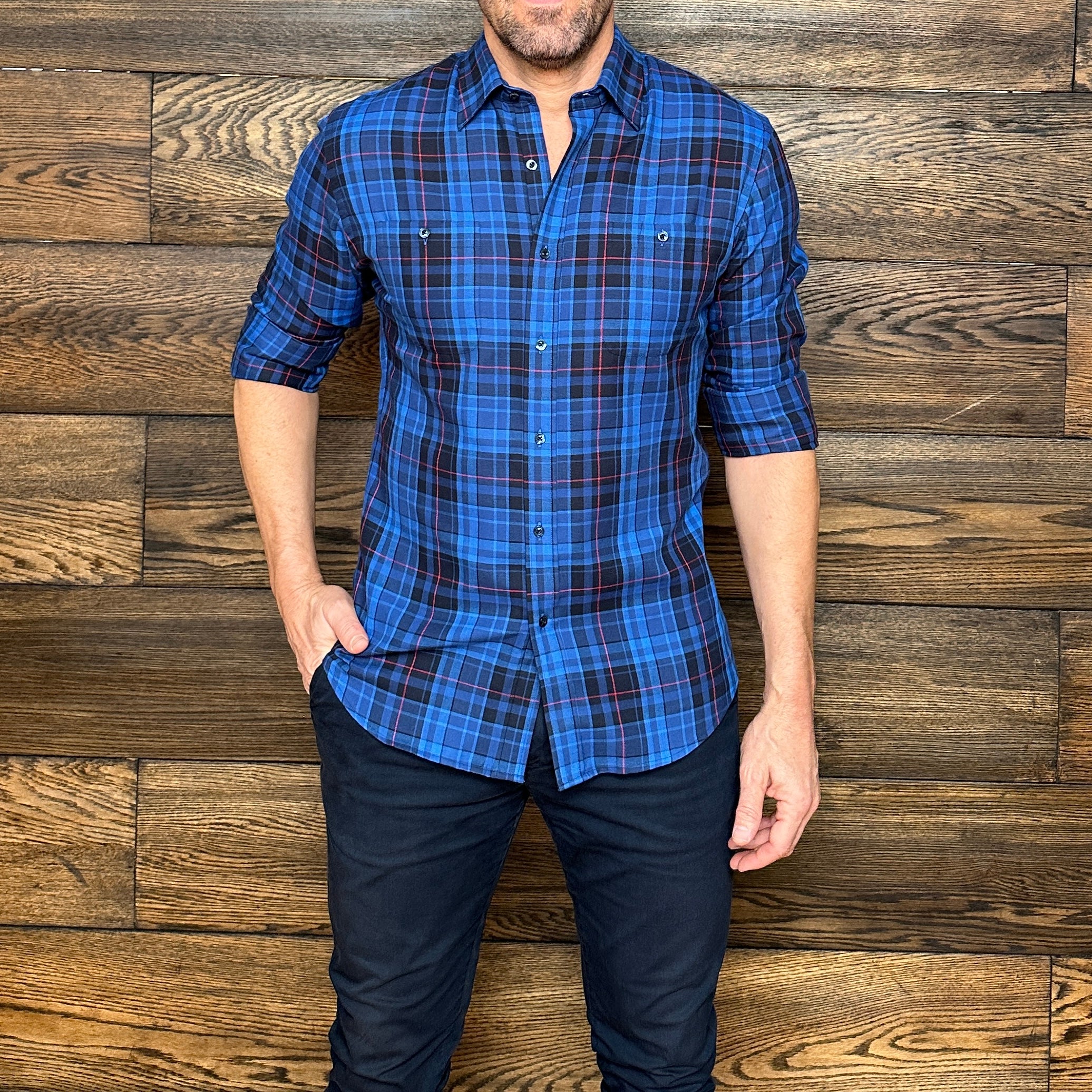 Royal Blue & Black Plaid Flannel - Royal Blue & Black Plaid