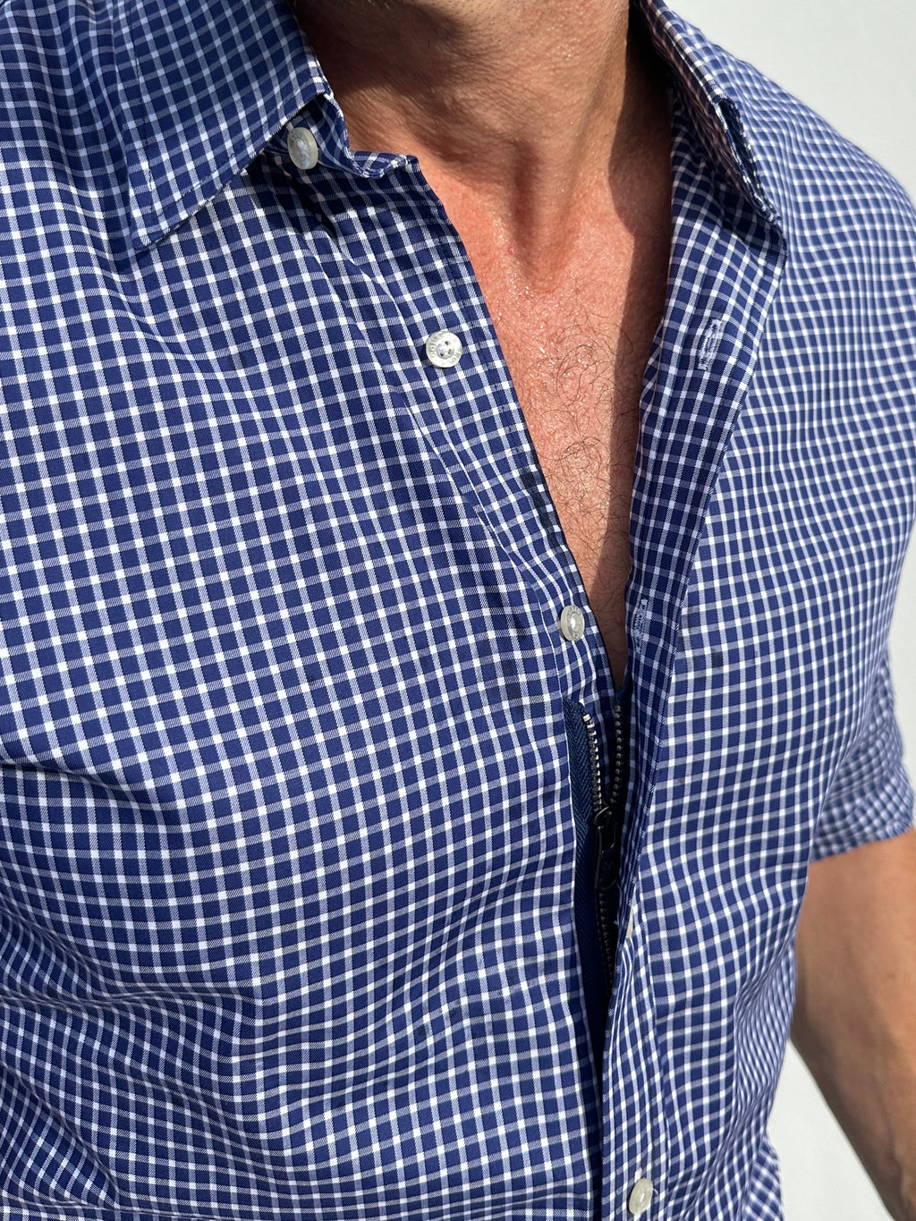 Navy & White Plaid Twill - Navy w/ White Small Plaid
