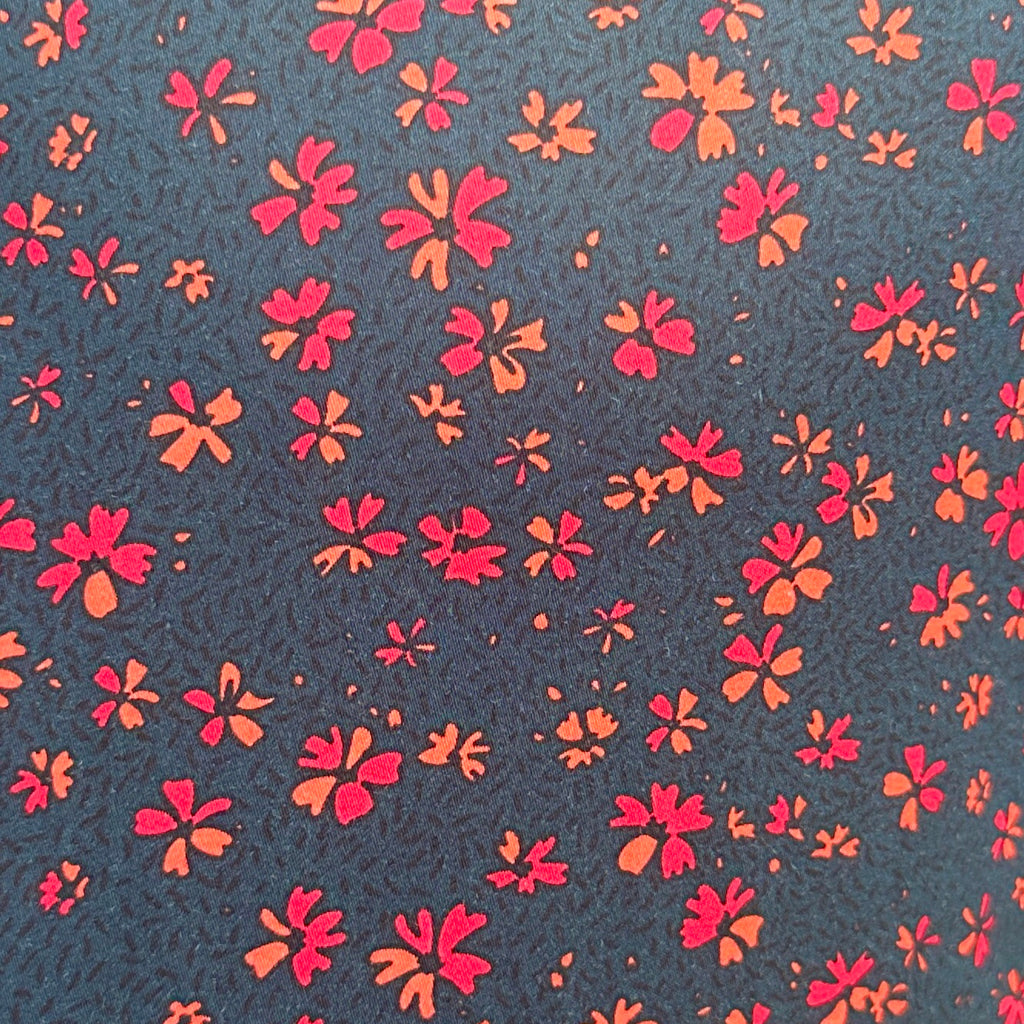 Red Floral Party Shirt - Red Flowers on Navy