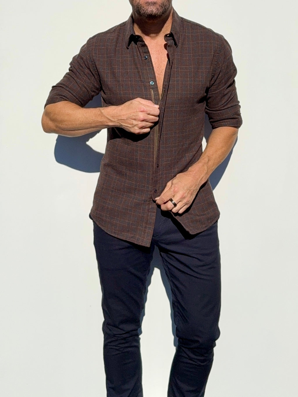 No-Pocket Robust Plaid Flannel - Brown & Black Plaid