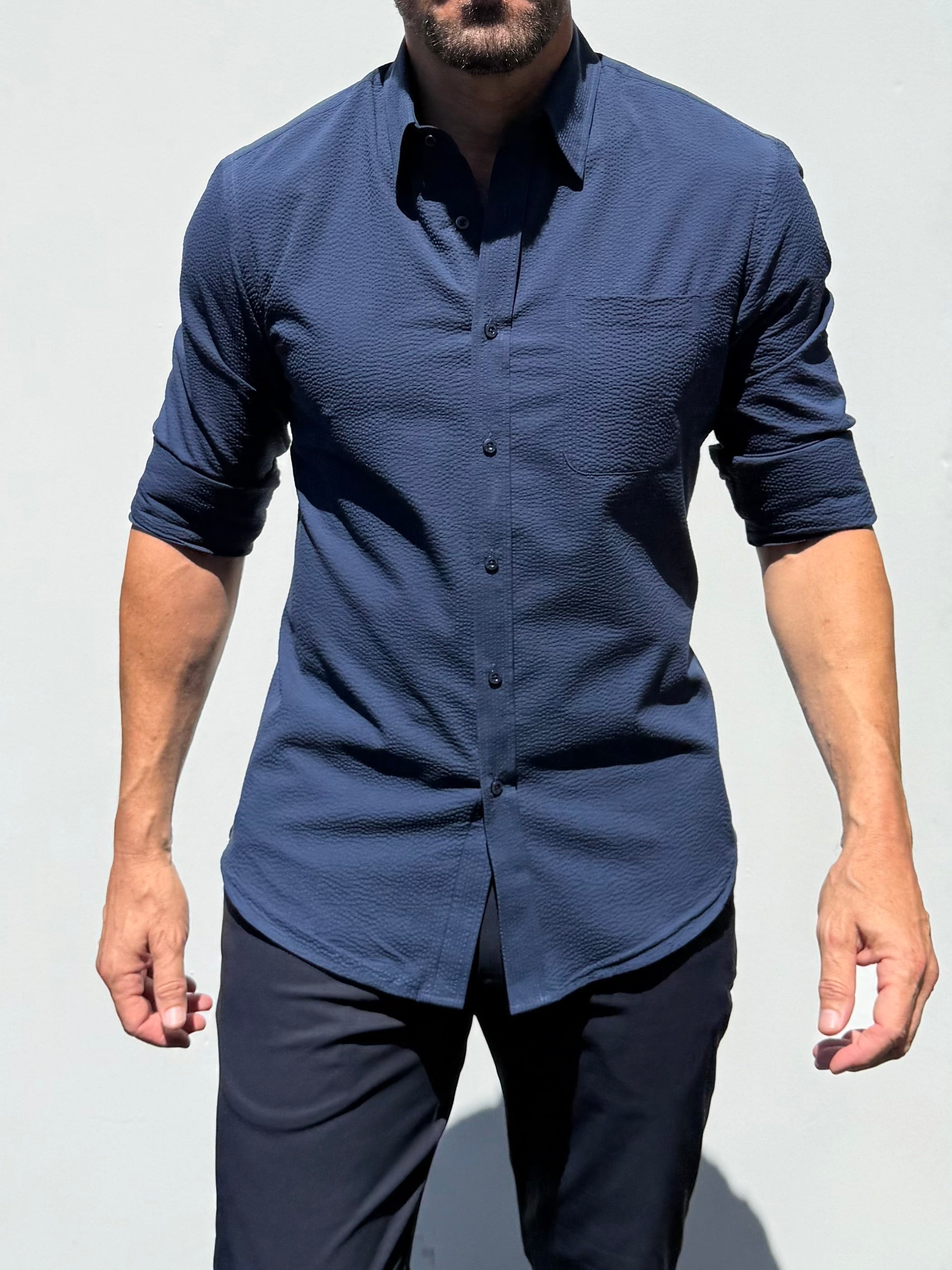 1-Pocket Seersucker - Navy- Small Batch #694