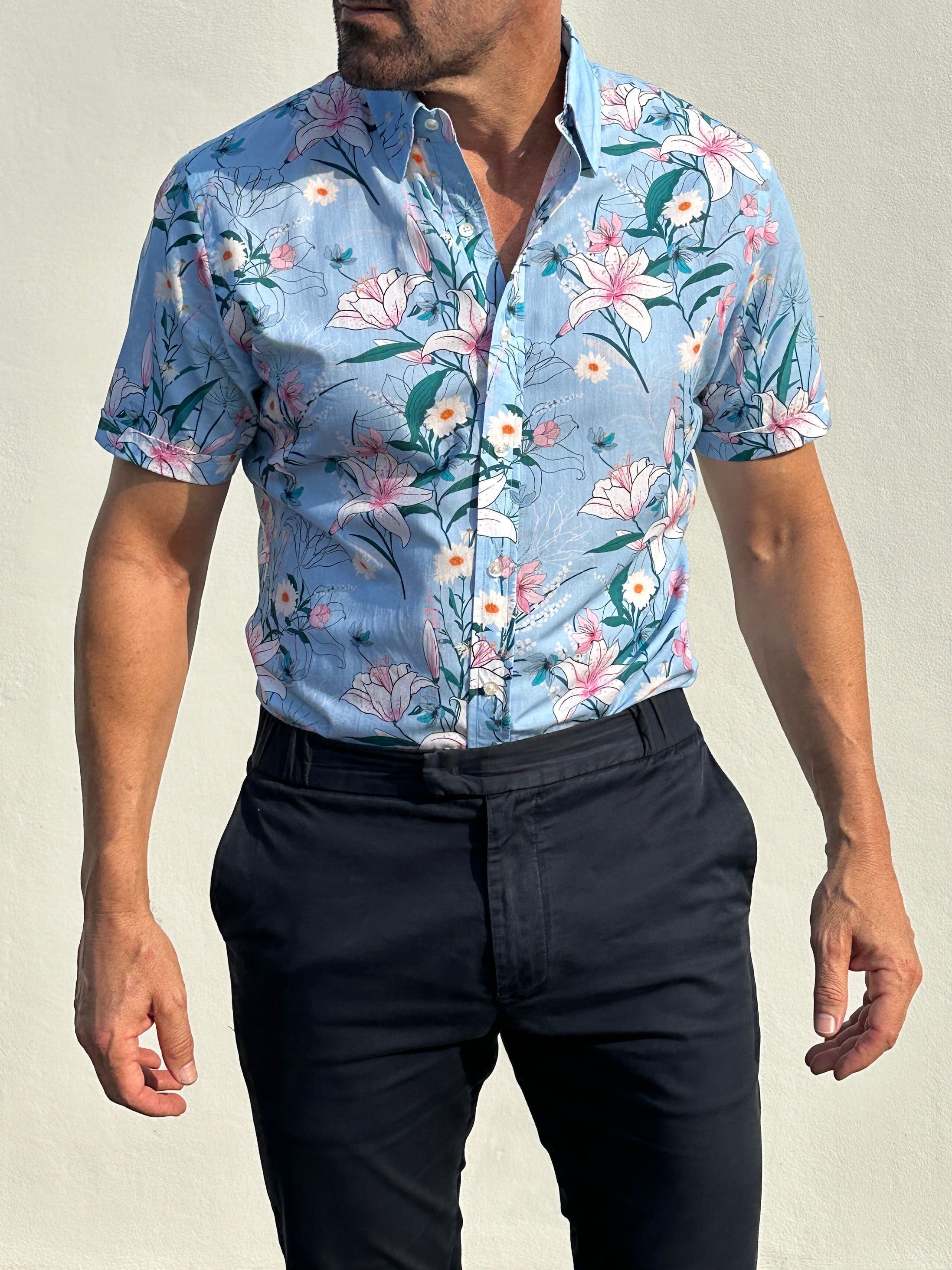 Lily Floral Party Shirt - Light Blue