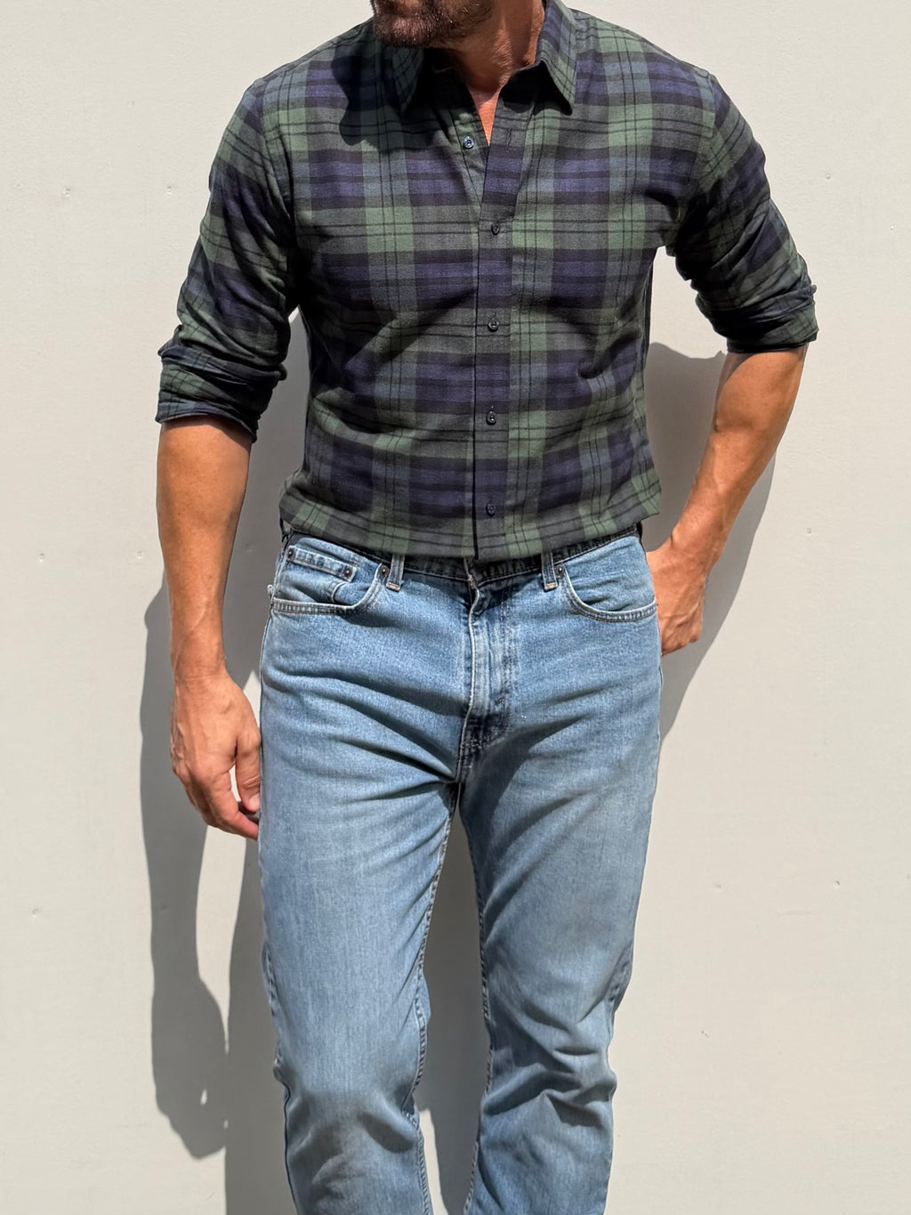 Plaid Dress Flannel - Green & Navy