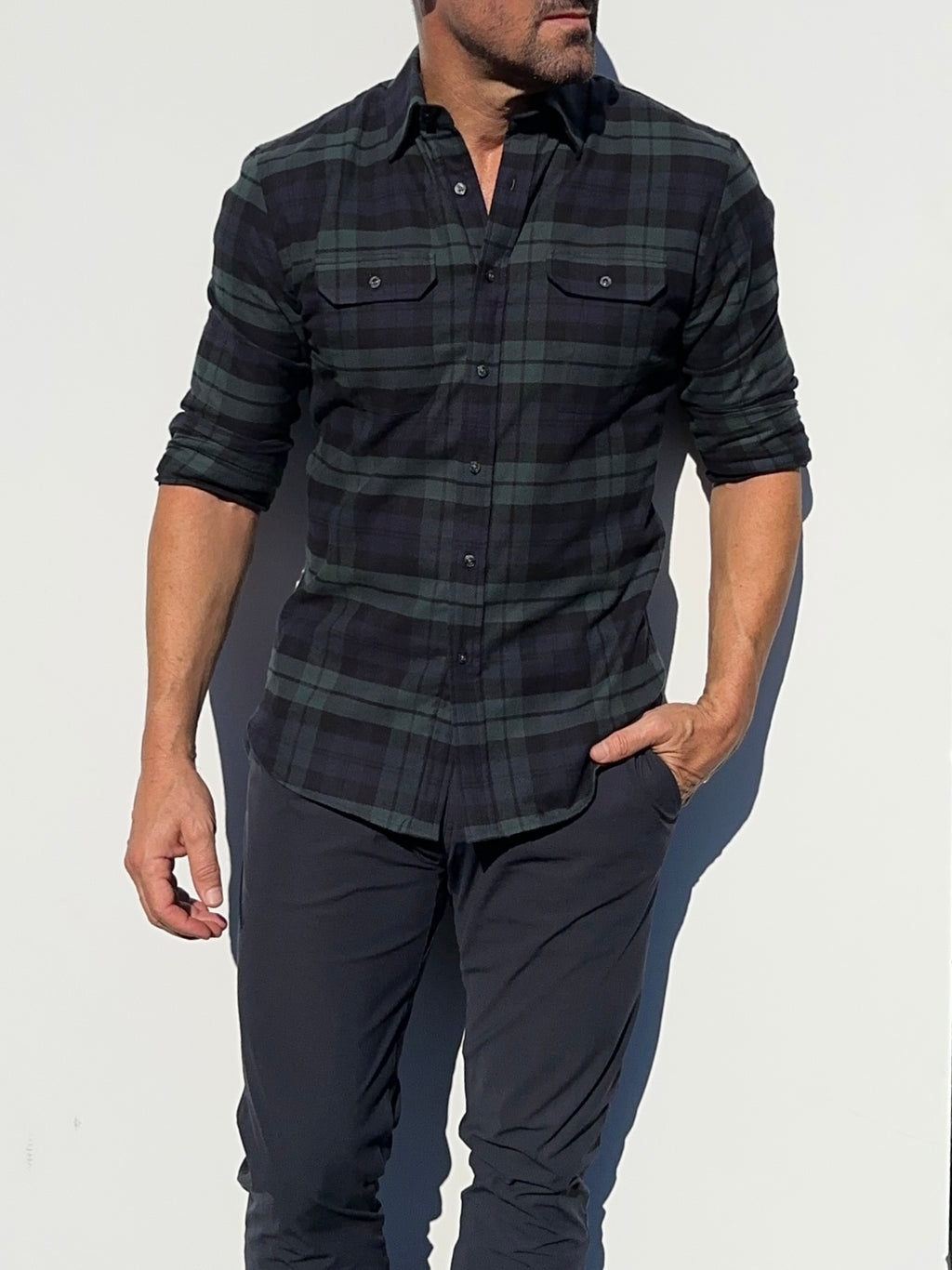 Forest, Navy & Black Utility Flannel - Sage Navy & Black Flannel