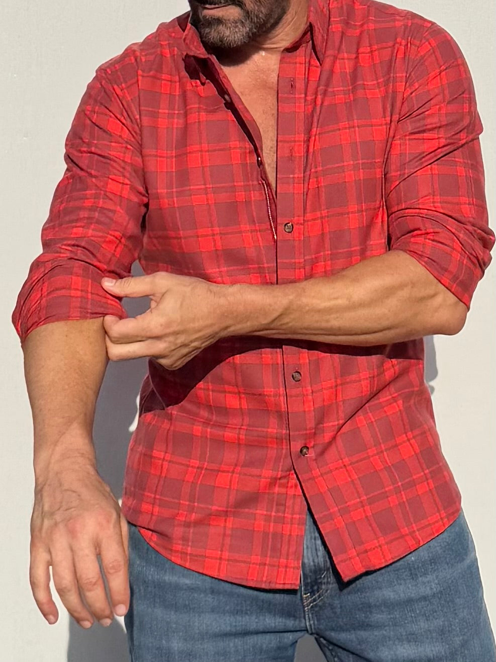 Dress Flannel - Orange with Red Plaid