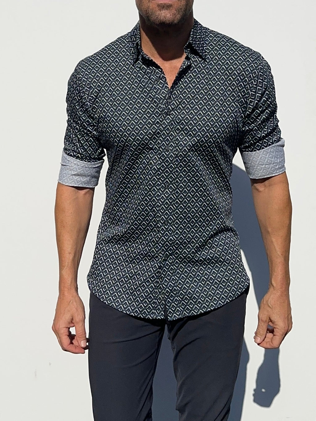 Diamond Print Party Shirt - Black on Navy