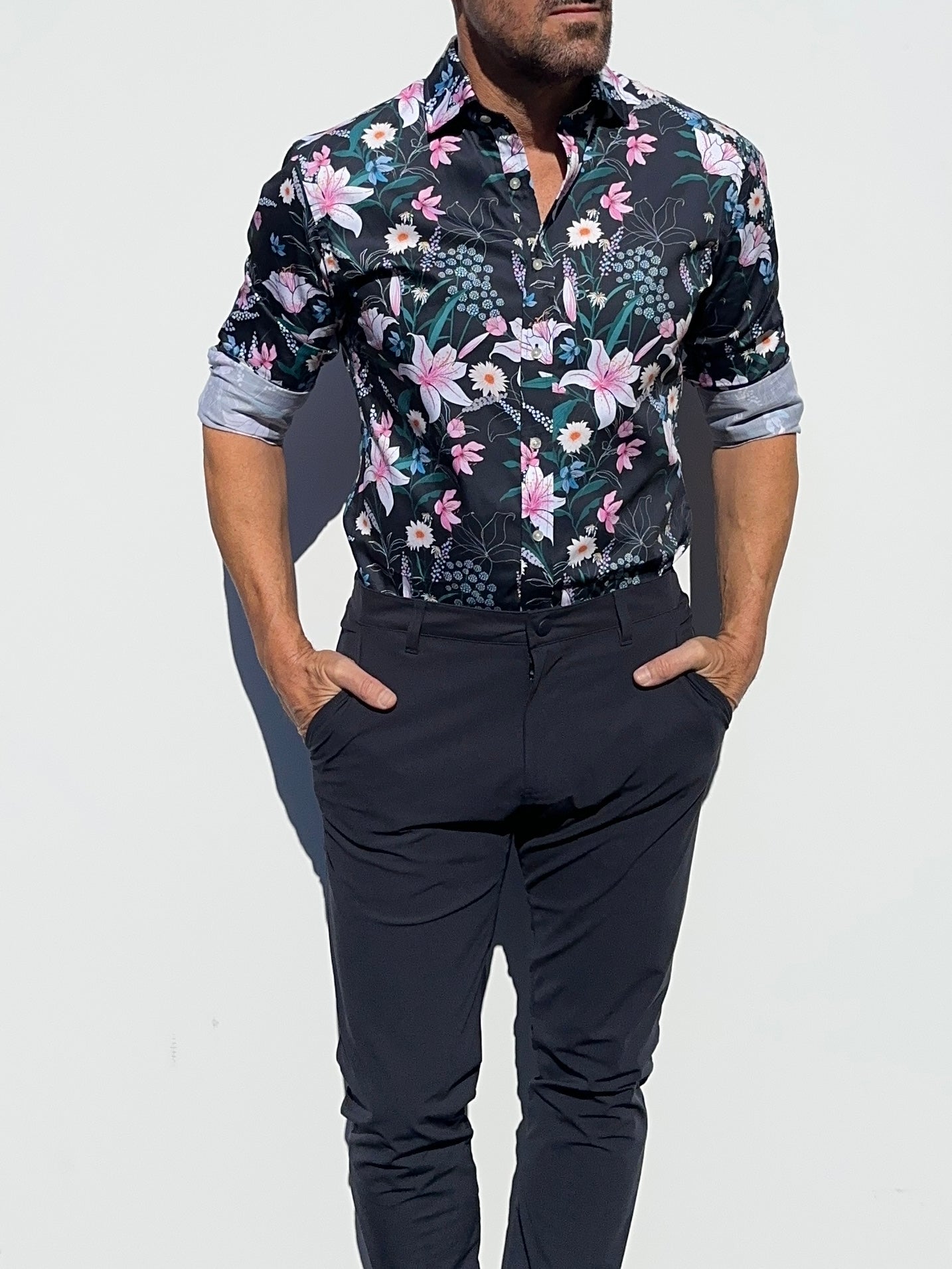 Lily Floral Party Shirt - Navy