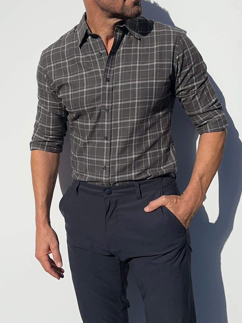Charcoal & White Plaid Flannel - Charcoal White & Gray