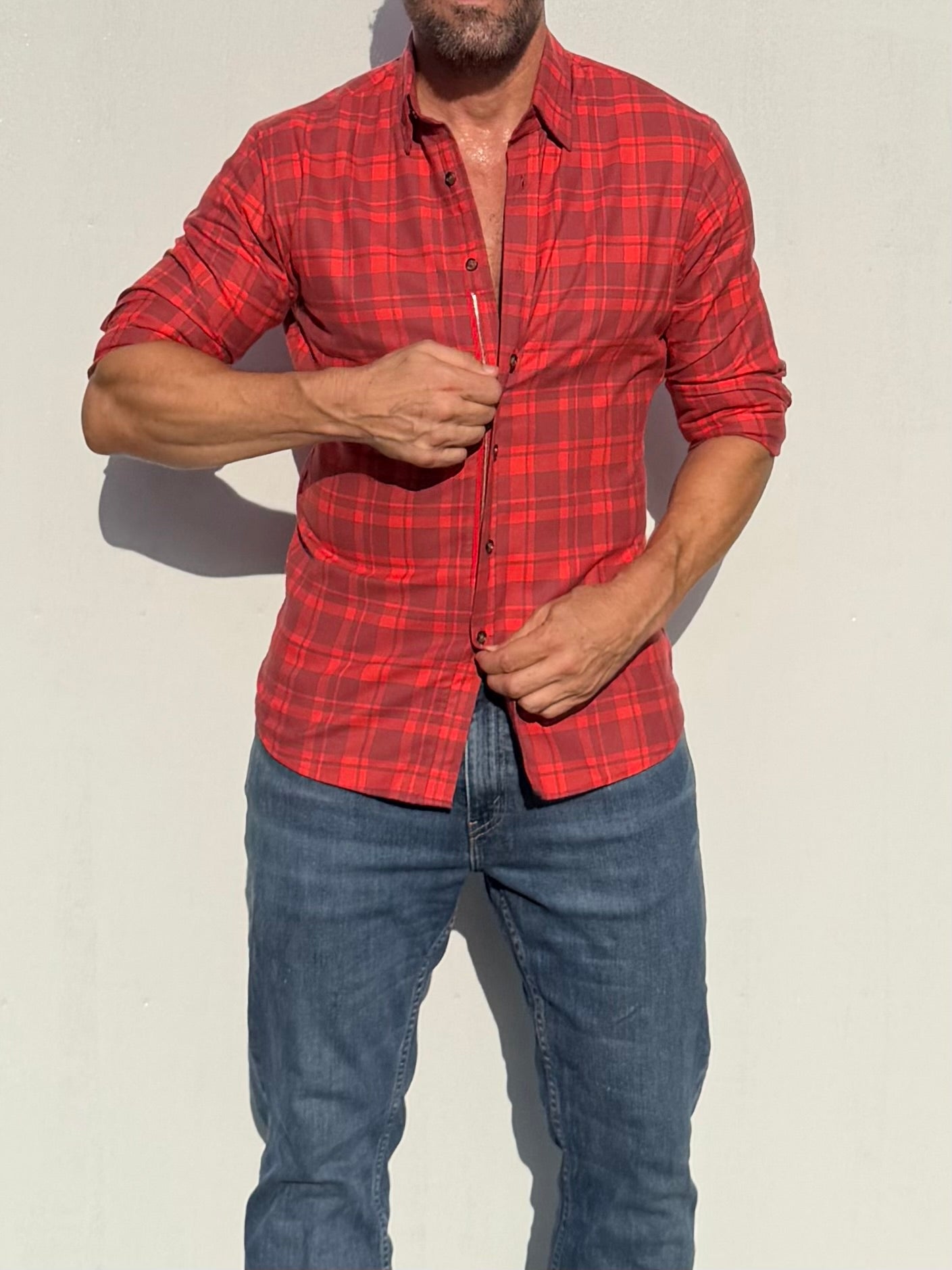 Dress Flannel - Orange with Red Plaid