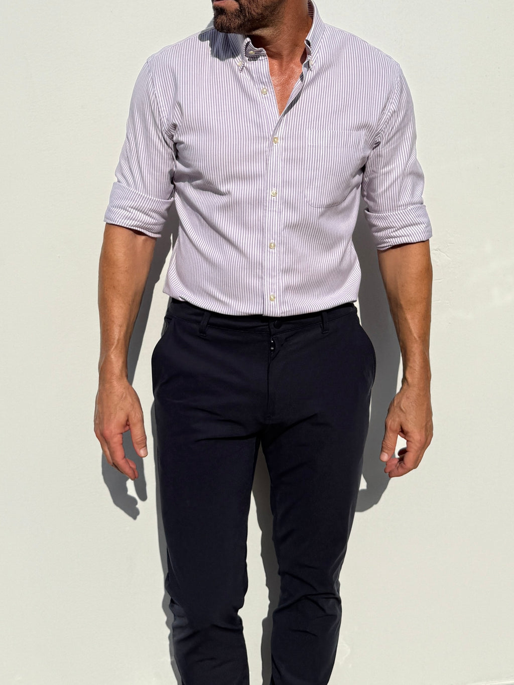 The Striped OCBD - Lavender Pinstripe