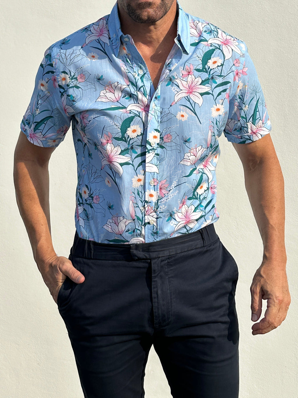 Lily Floral Party Shirt - Light Blue