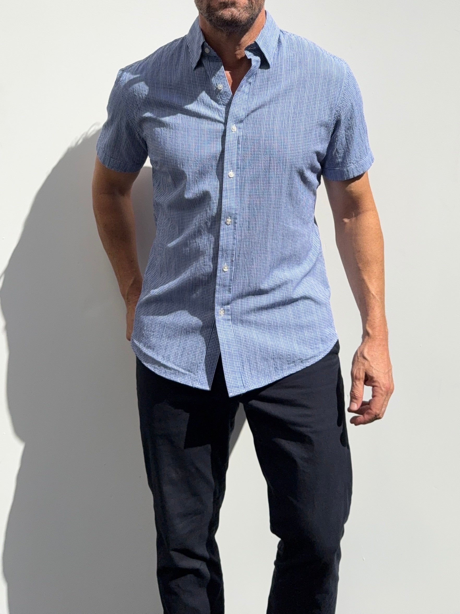 Mini-Gingham Seersucker - Navy