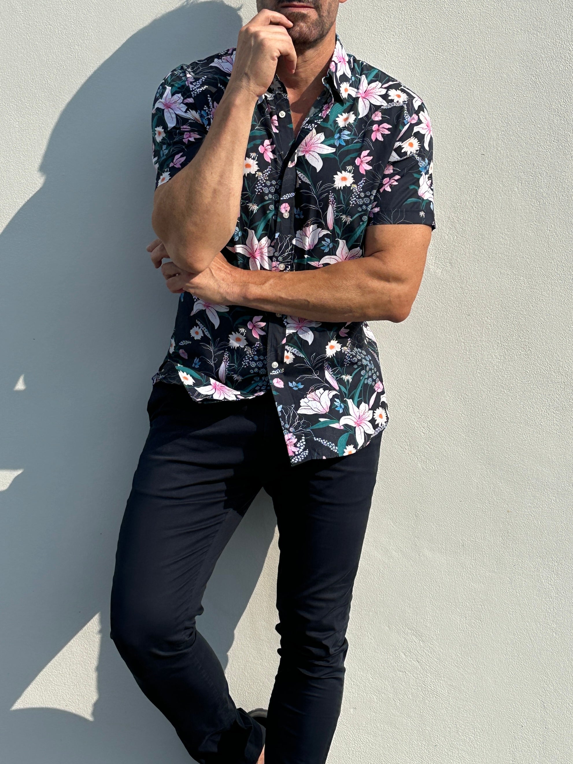 Lily Floral Party Shirt - Navy