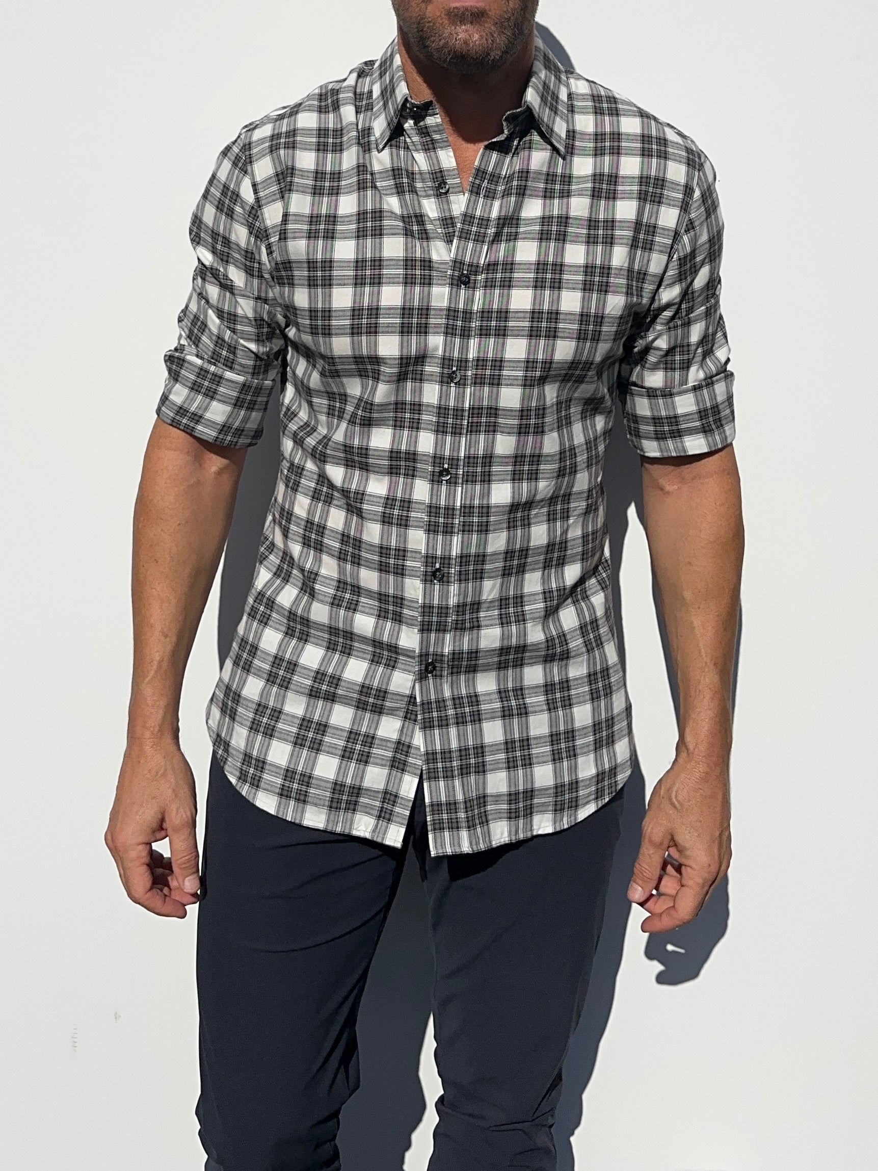 White, Black & Brown Plaid Flannel - White Black & Brown