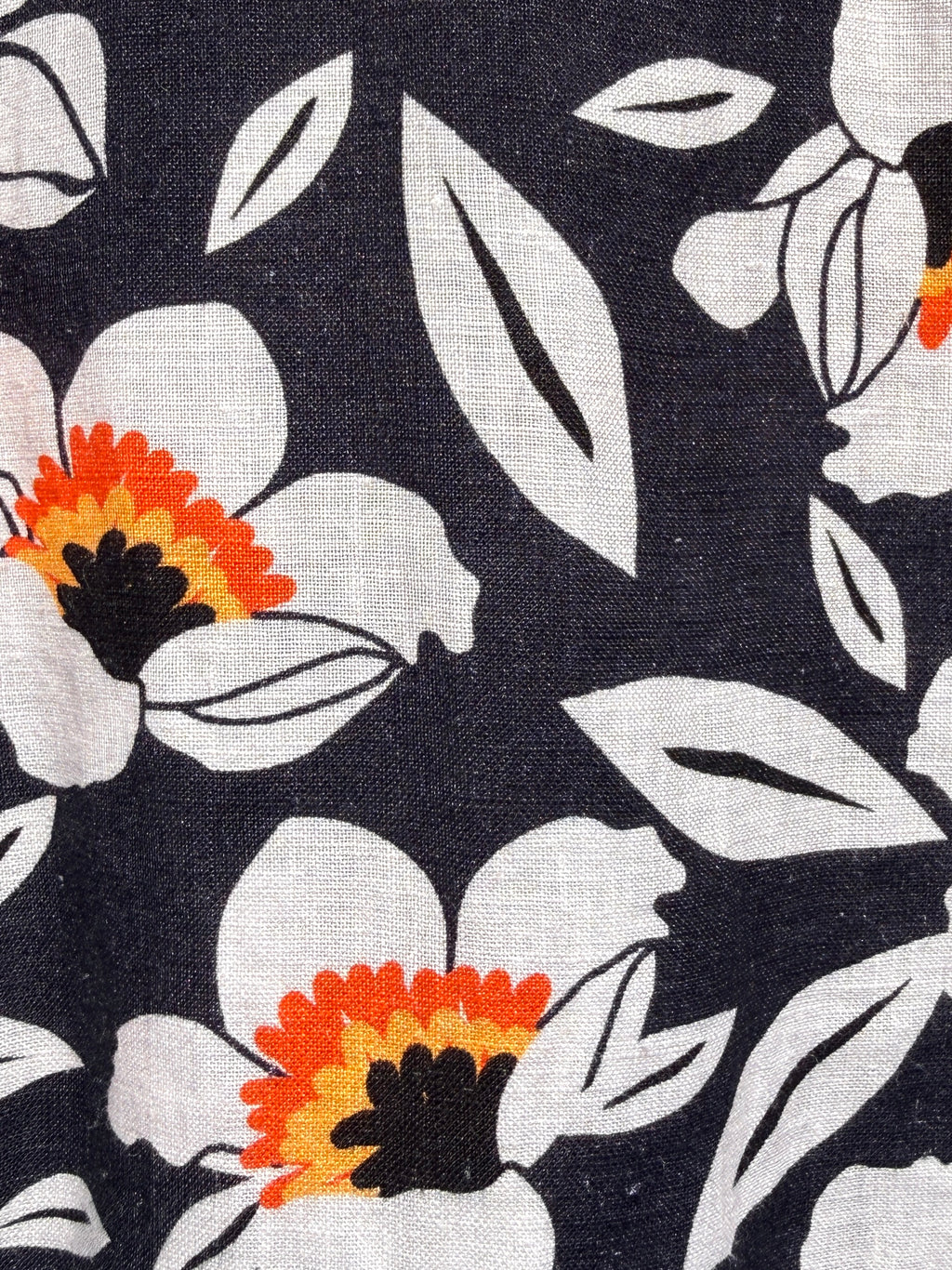 Orange & Navy Camp Party Shirt on Linen- Small Batch #677