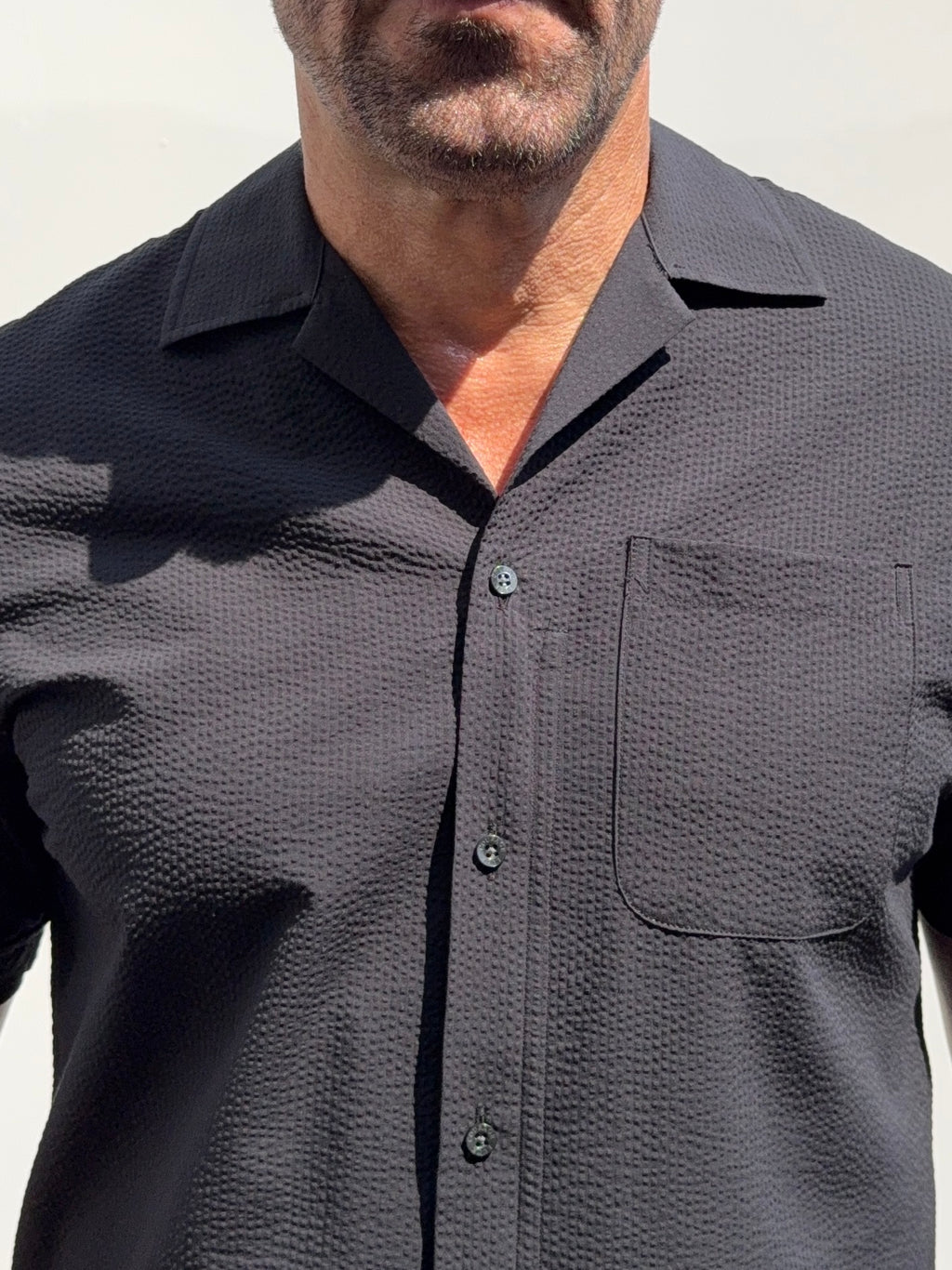 Seersucker Camp Collar- Black- Small Batch #697
