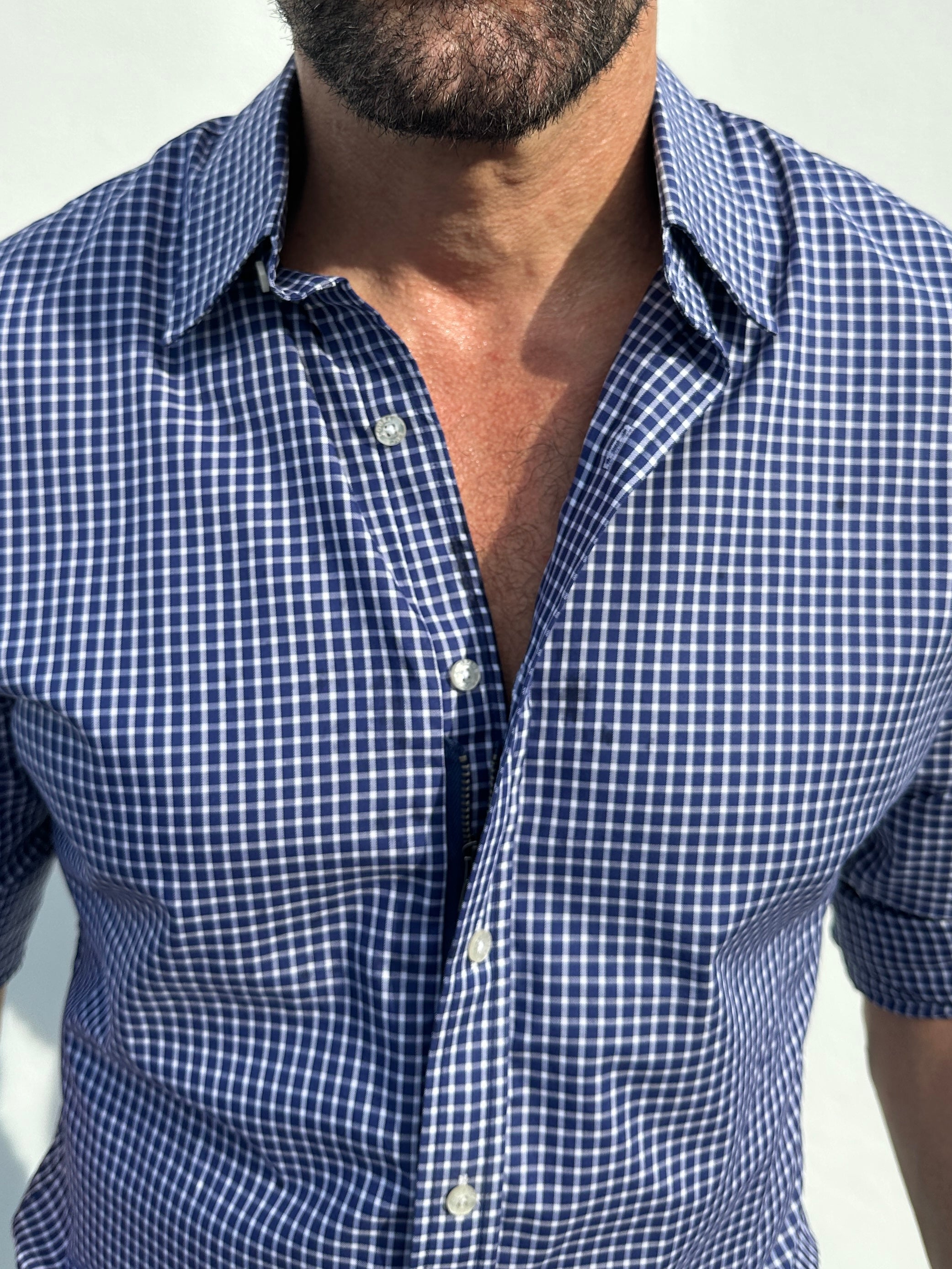 Navy & White Plaid Twill - Navy w/ White Small Plaid