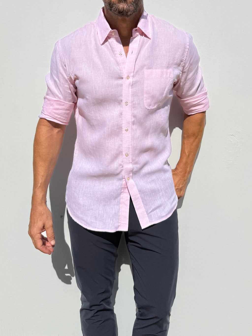 Long Sleeve 1-Pocket Linen - Pink- Small Batch # 617