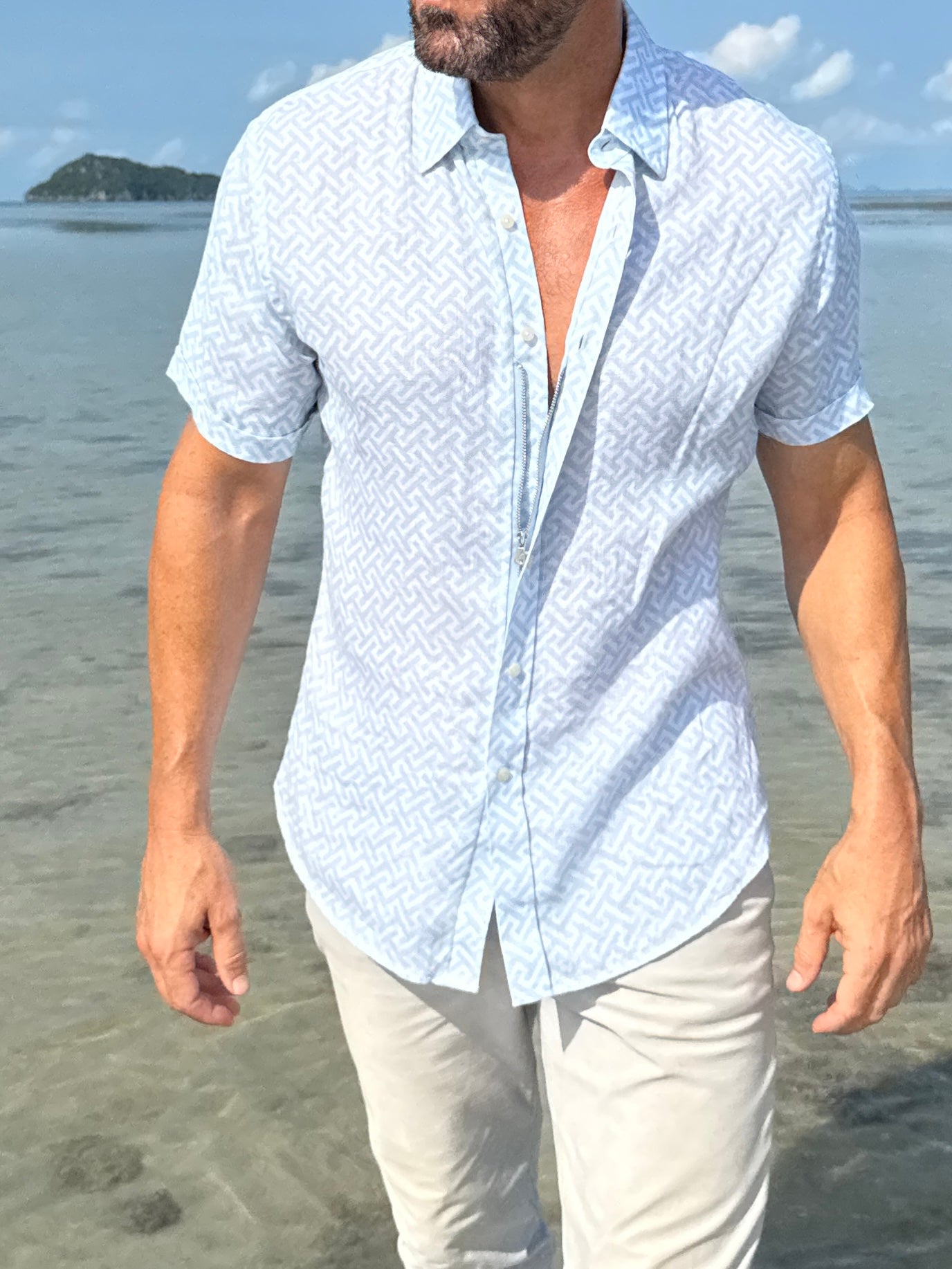 Geometric “T”s Party Shirt - Light Blue