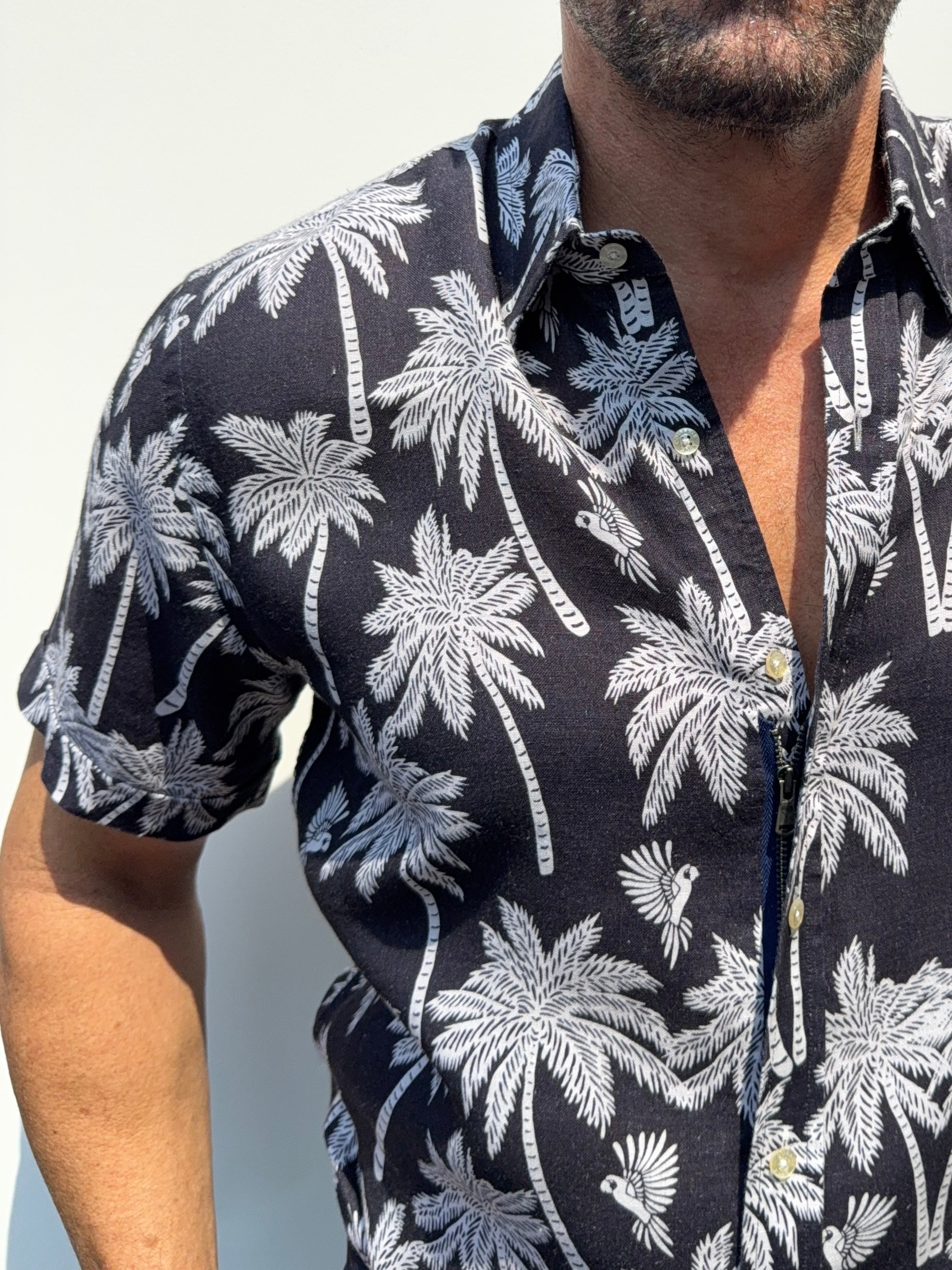 Palms Party Shirt on Linen- Small Batch #684