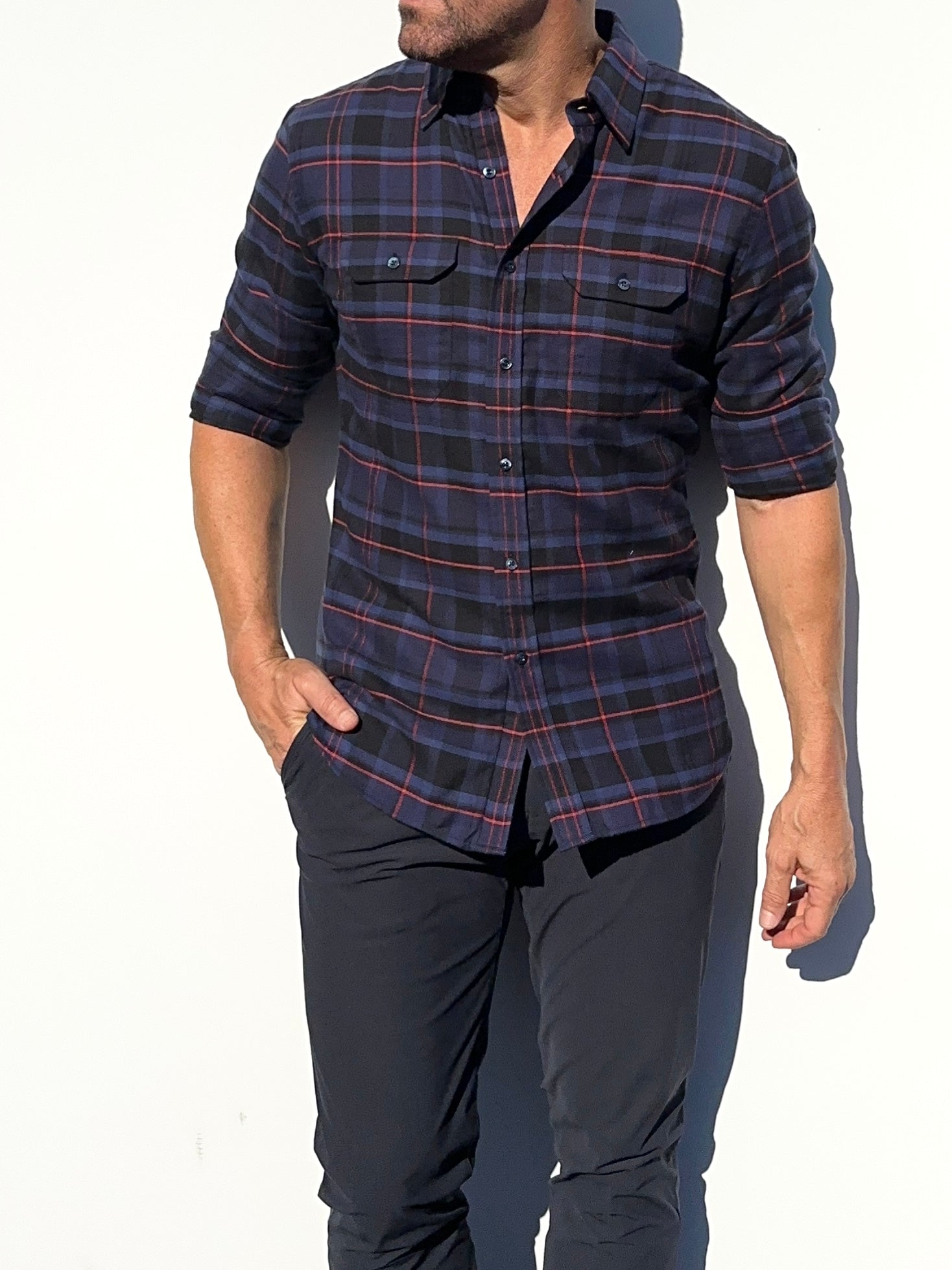 Navy, Black & Red Utility Flannel - Navy & Red