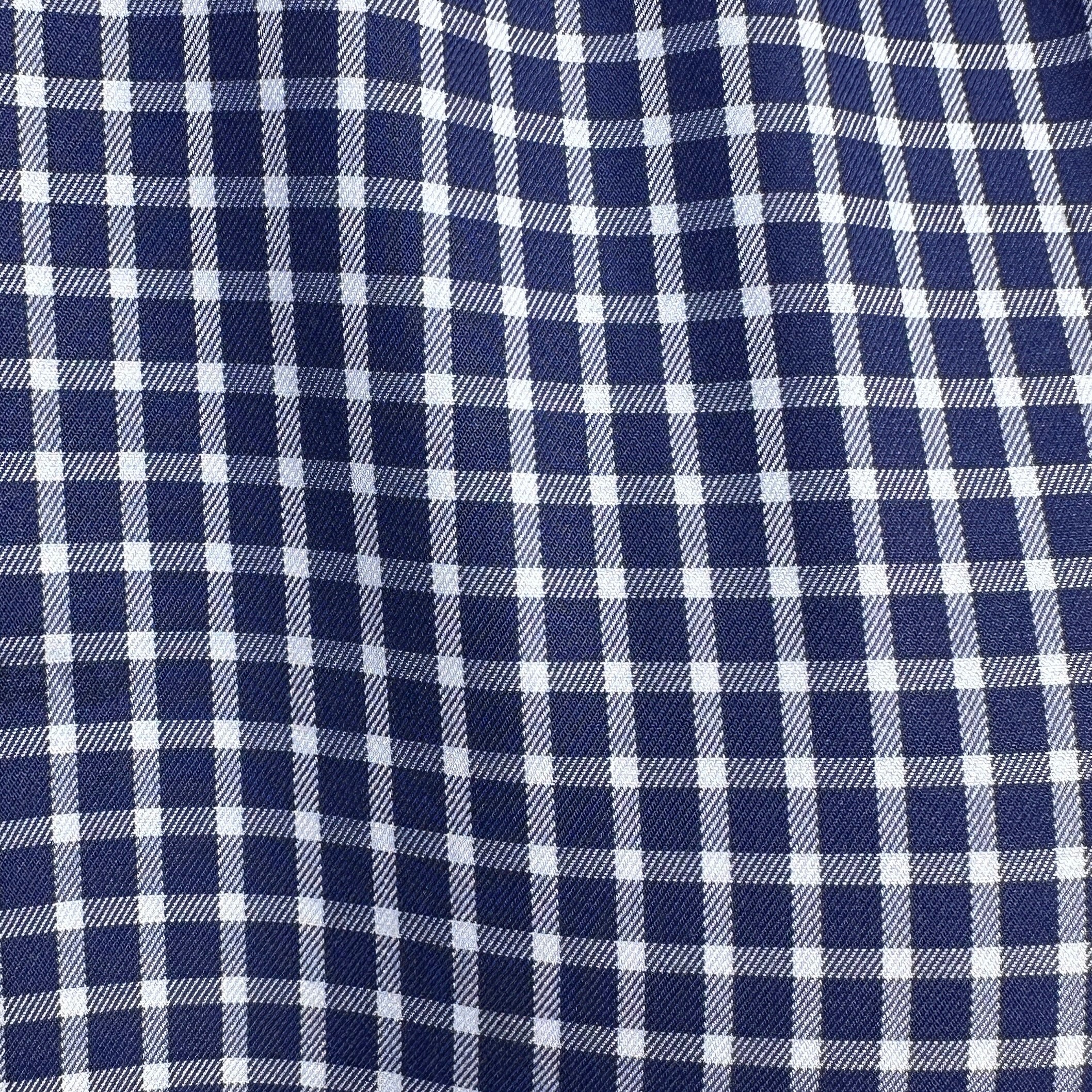 Navy & White Plaid Twill - Navy w/ White Small Plaid