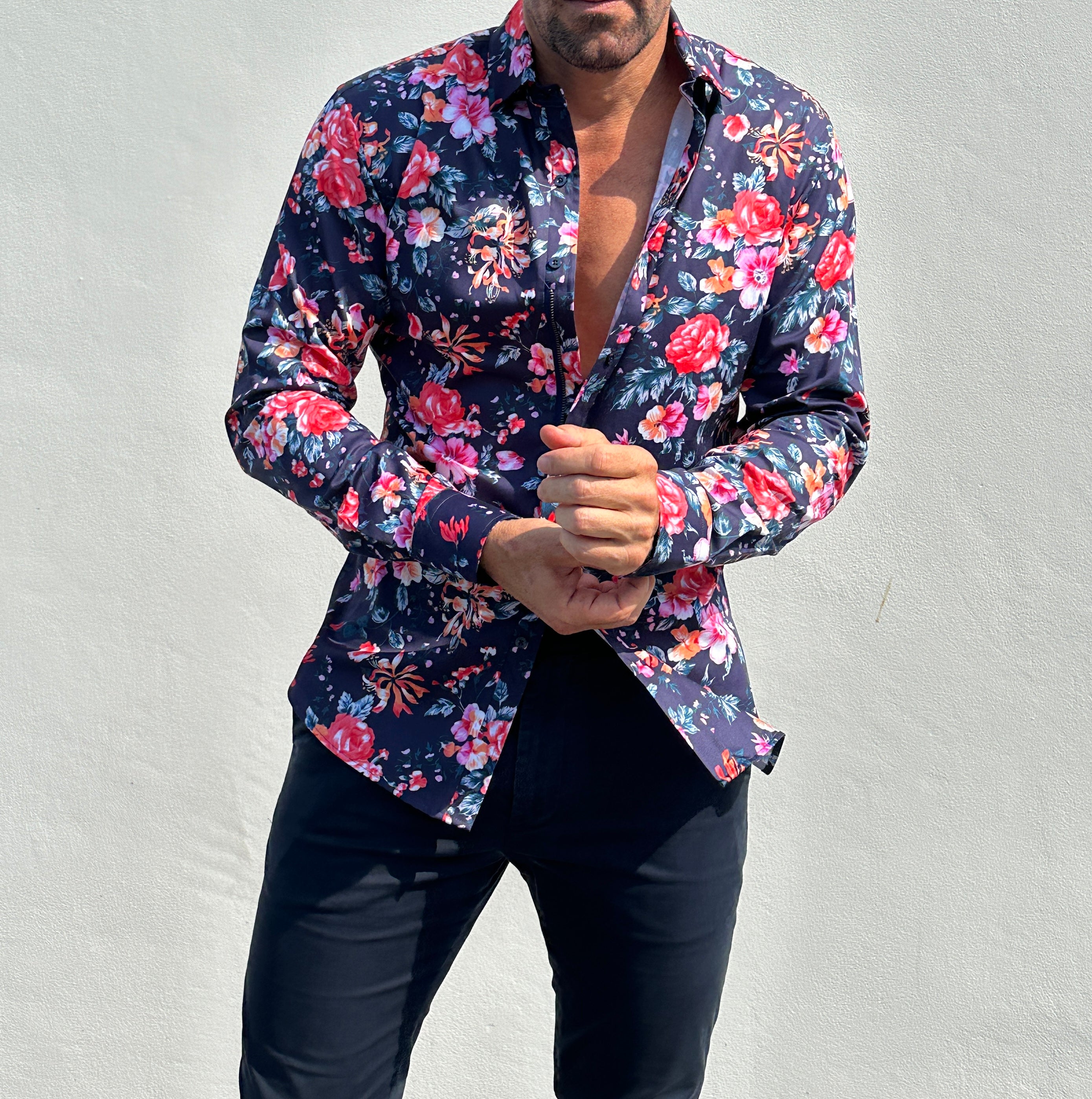 Rose Garden Party Shirt - Rose Garden on Navy
