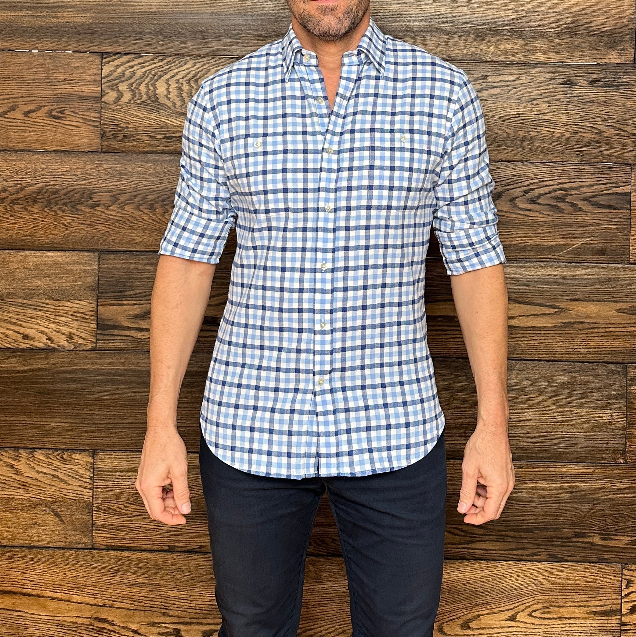 Navy, Pink & White Plaid Flannel - LB & Blue Navy Plaid