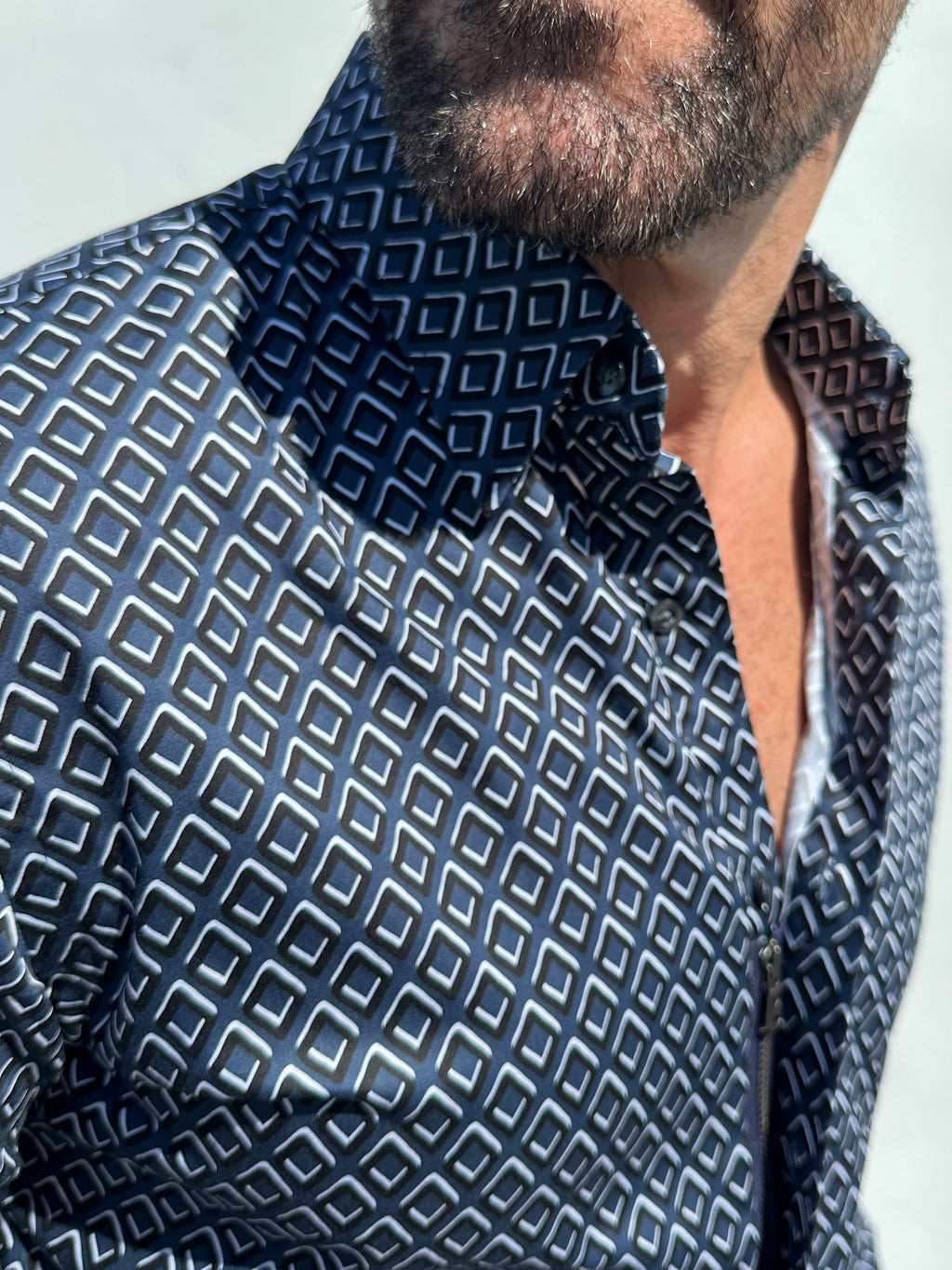 Diamond Print Party Shirt - Black on Navy
