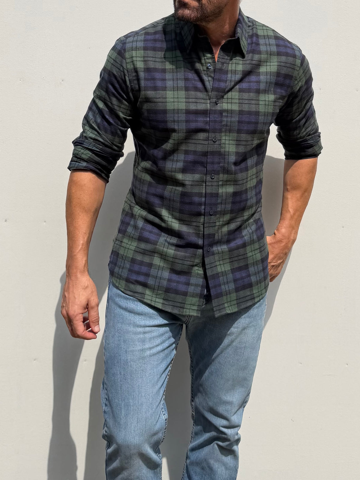 Plaid Dress Flannel - Green & Navy