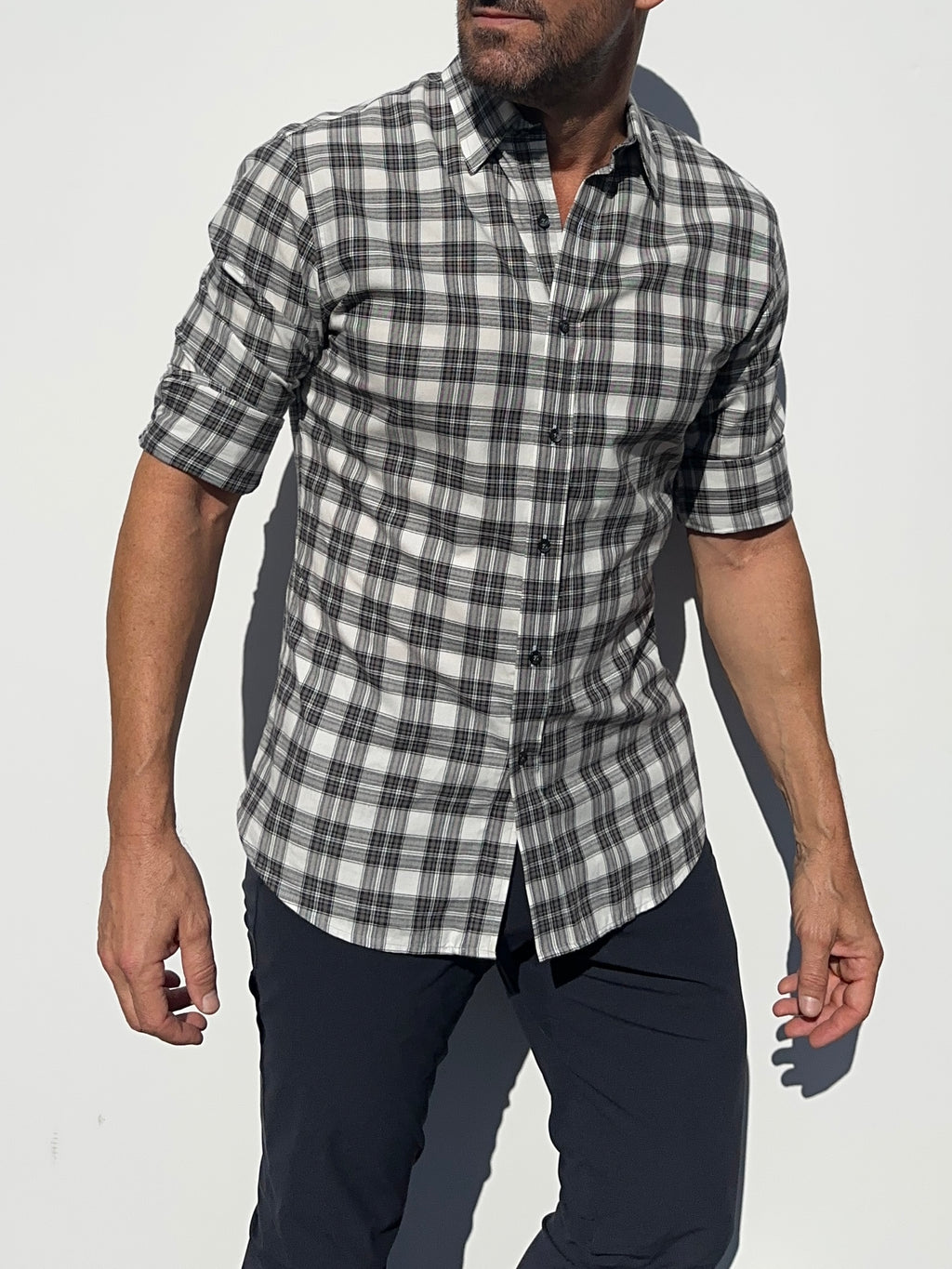 White, Black & Brown Plaid Flannel - White Black & Brown