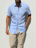 Short Sleeve Robust Linen - Light Blue