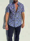 Blue Paisley Floral on Cotton - Blue on Blue