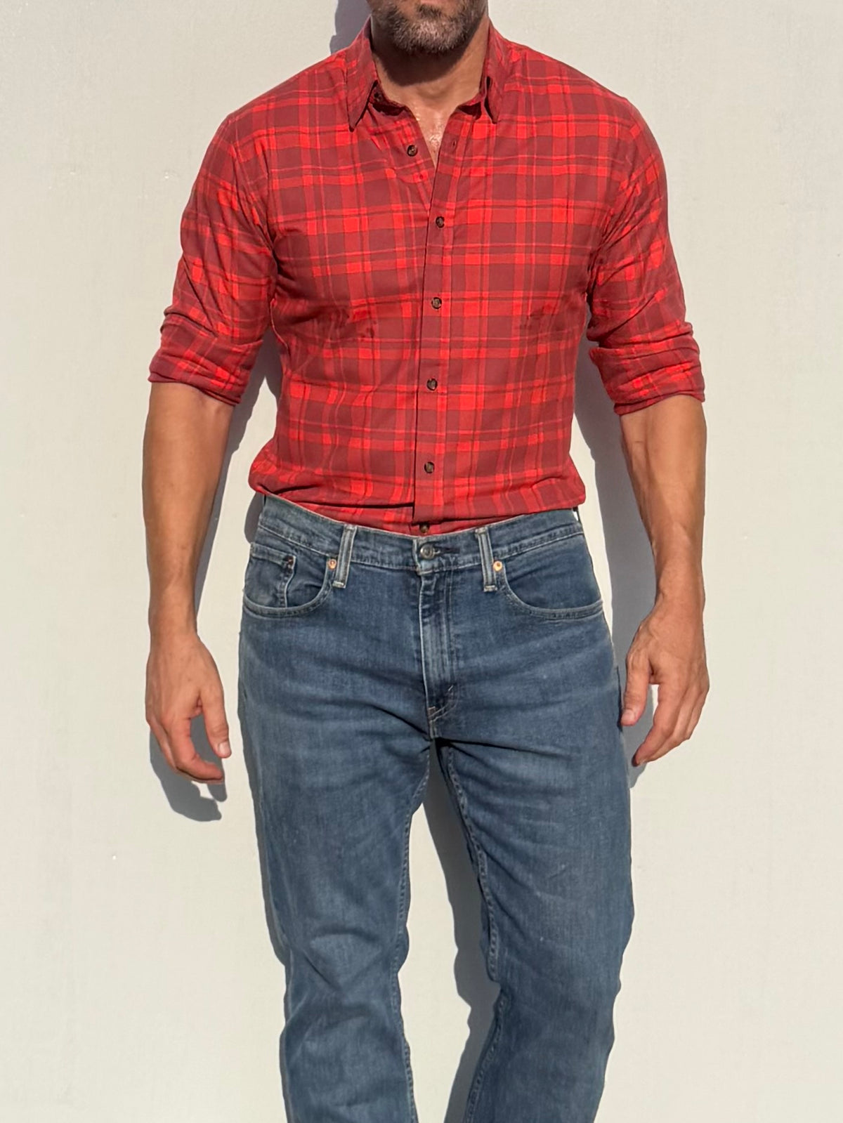 Dress Flannel - Orange with Red Plaid
