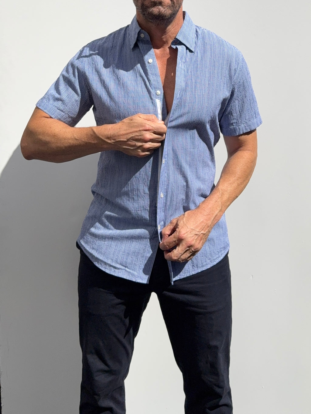 Mini-Gingham Seersucker - Navy