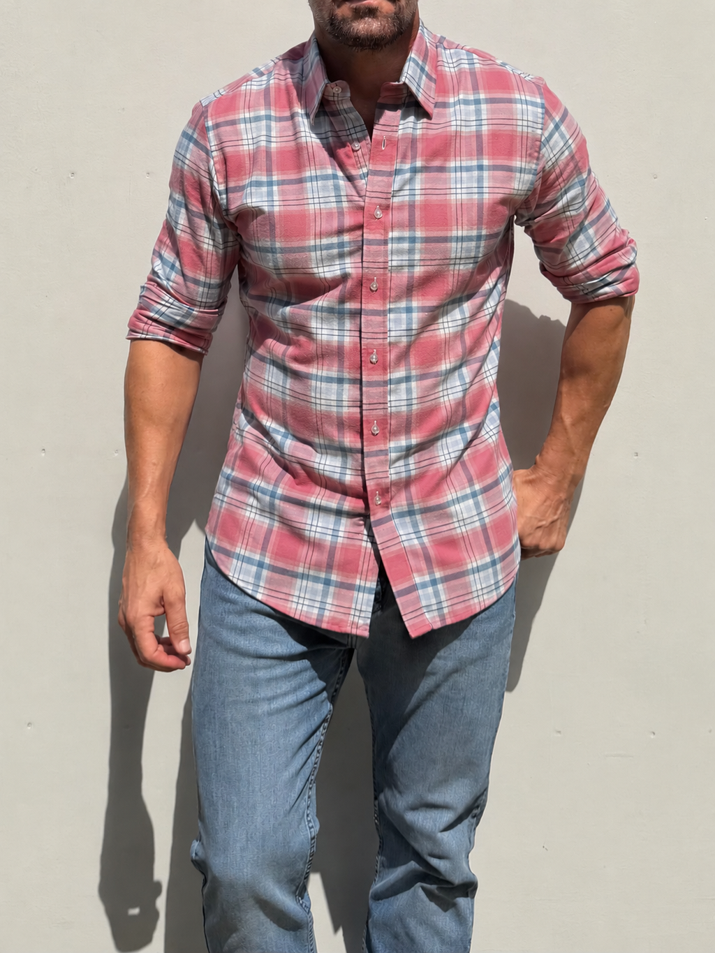 Plaid Dress Flannel - Coral & Blue