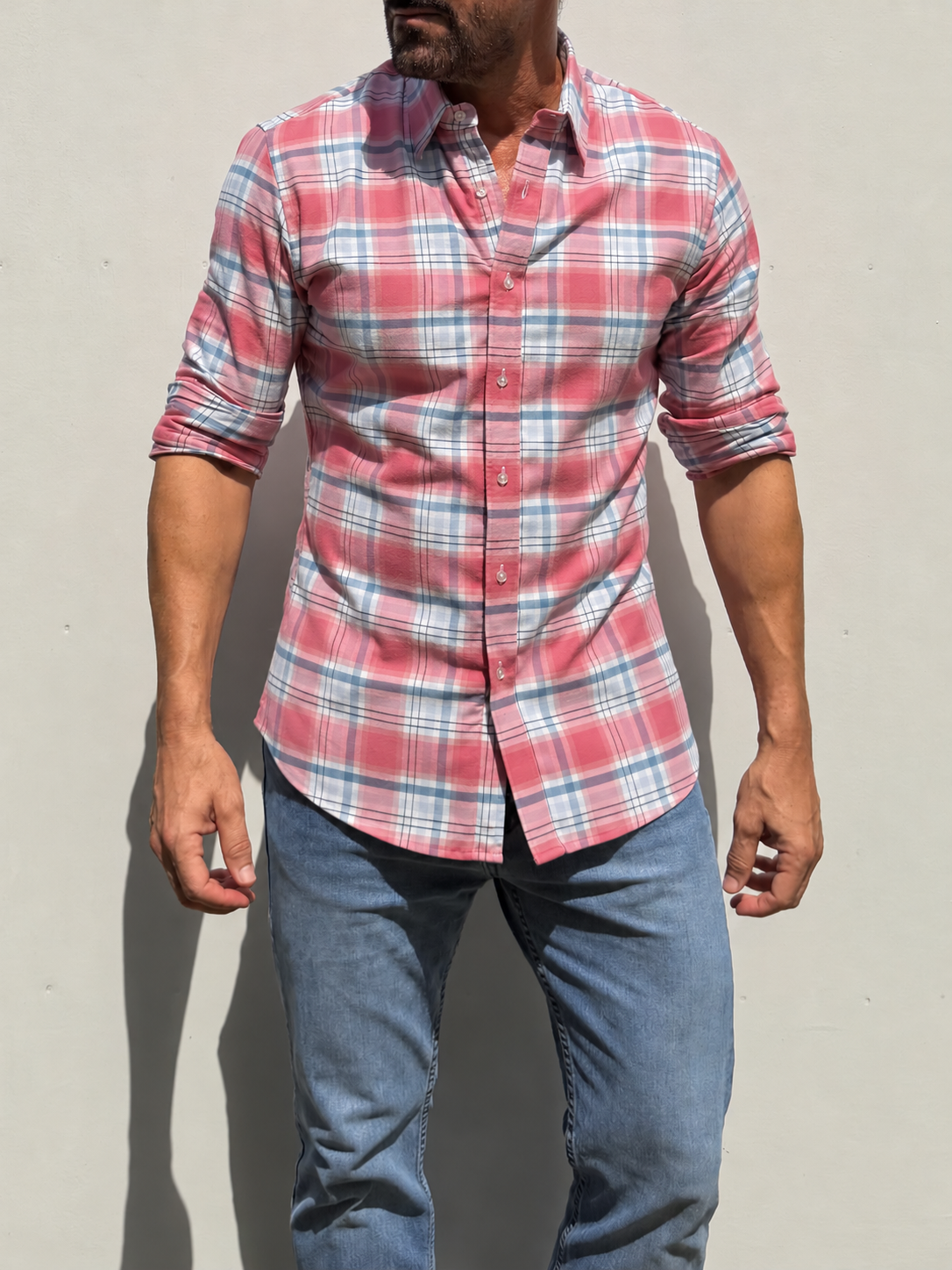 Plaid Dress Flannel - Coral & Blue