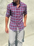 Plaid Linen - Red on Light Gray Plaid Linen