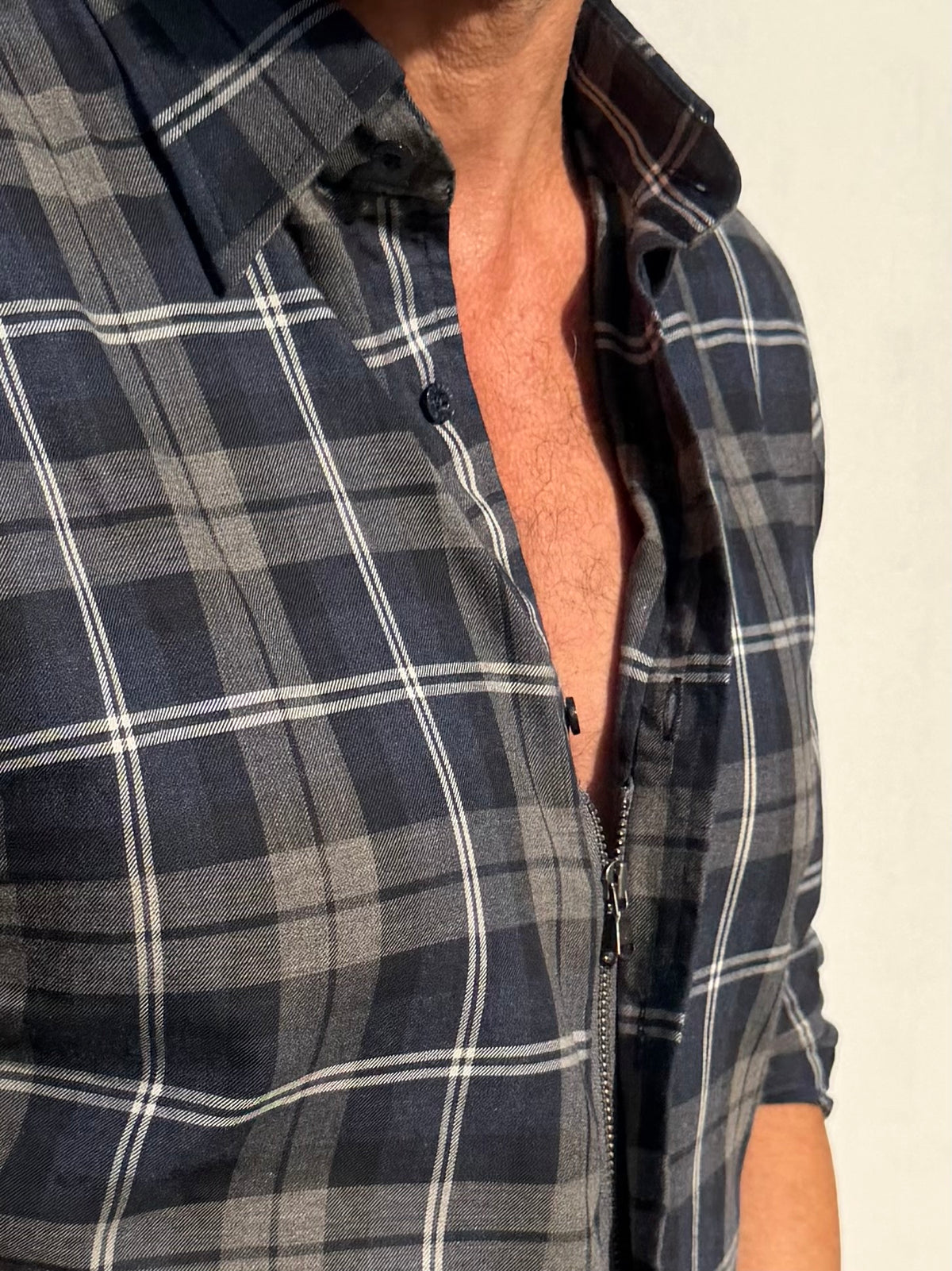 Dress Flannel - Navy, Gray & White Plaid