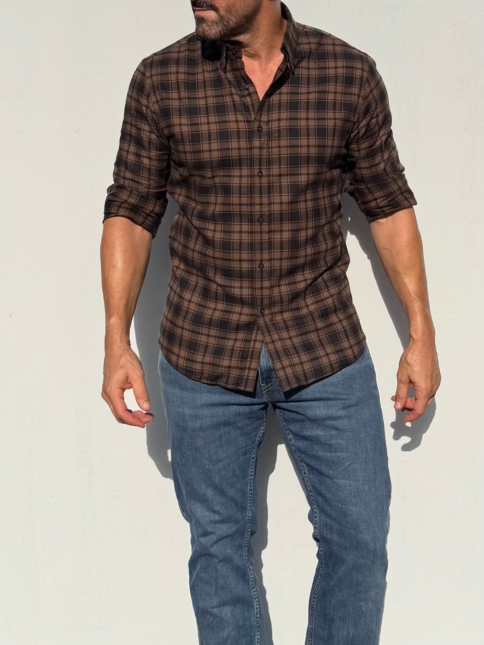 Dress Flannel - Brown & Navy Plaid