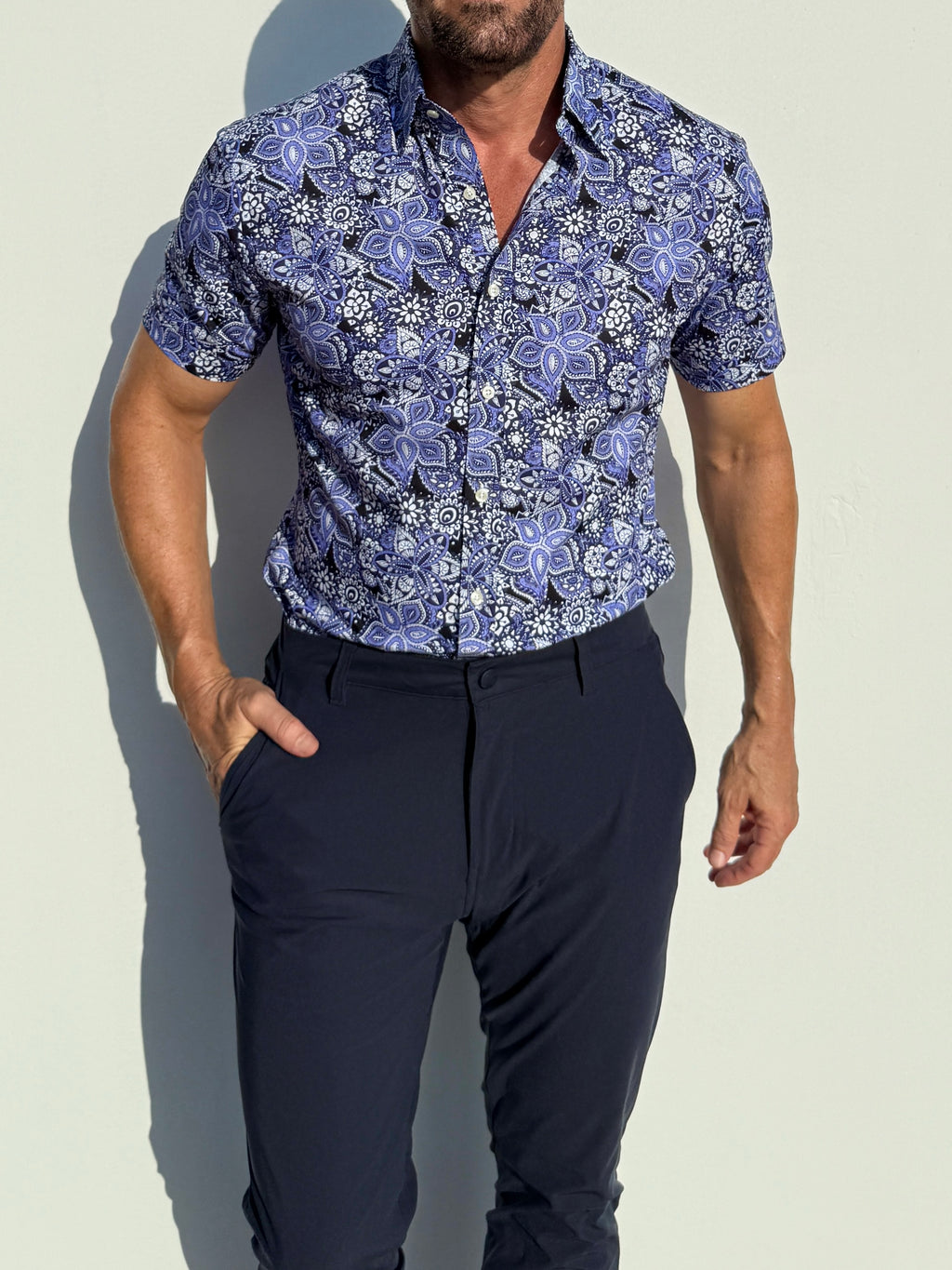 Blue Paisley Floral on Cotton - Blue on Blue