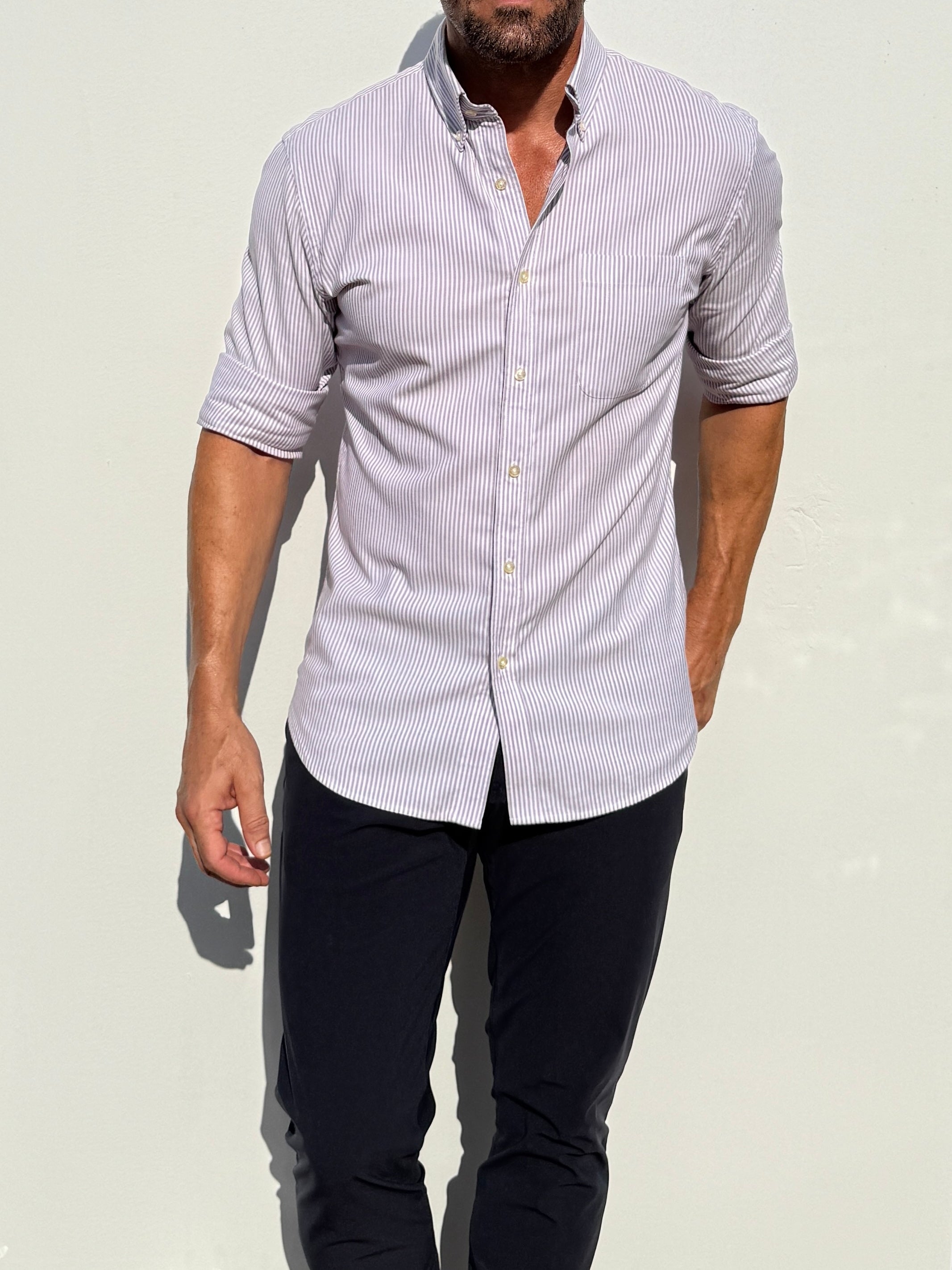 Striped Oxford Cloth Button Down in Lavender