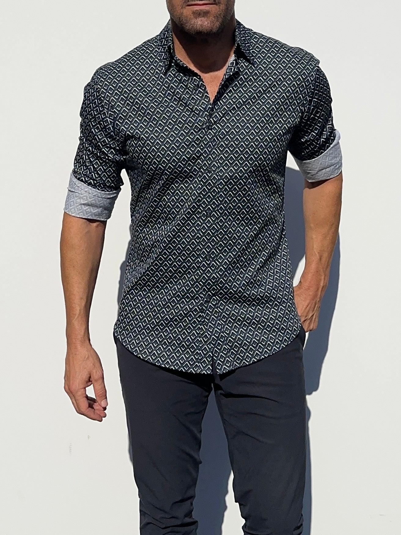 Diamond Print Party Shirt - Black on Navy