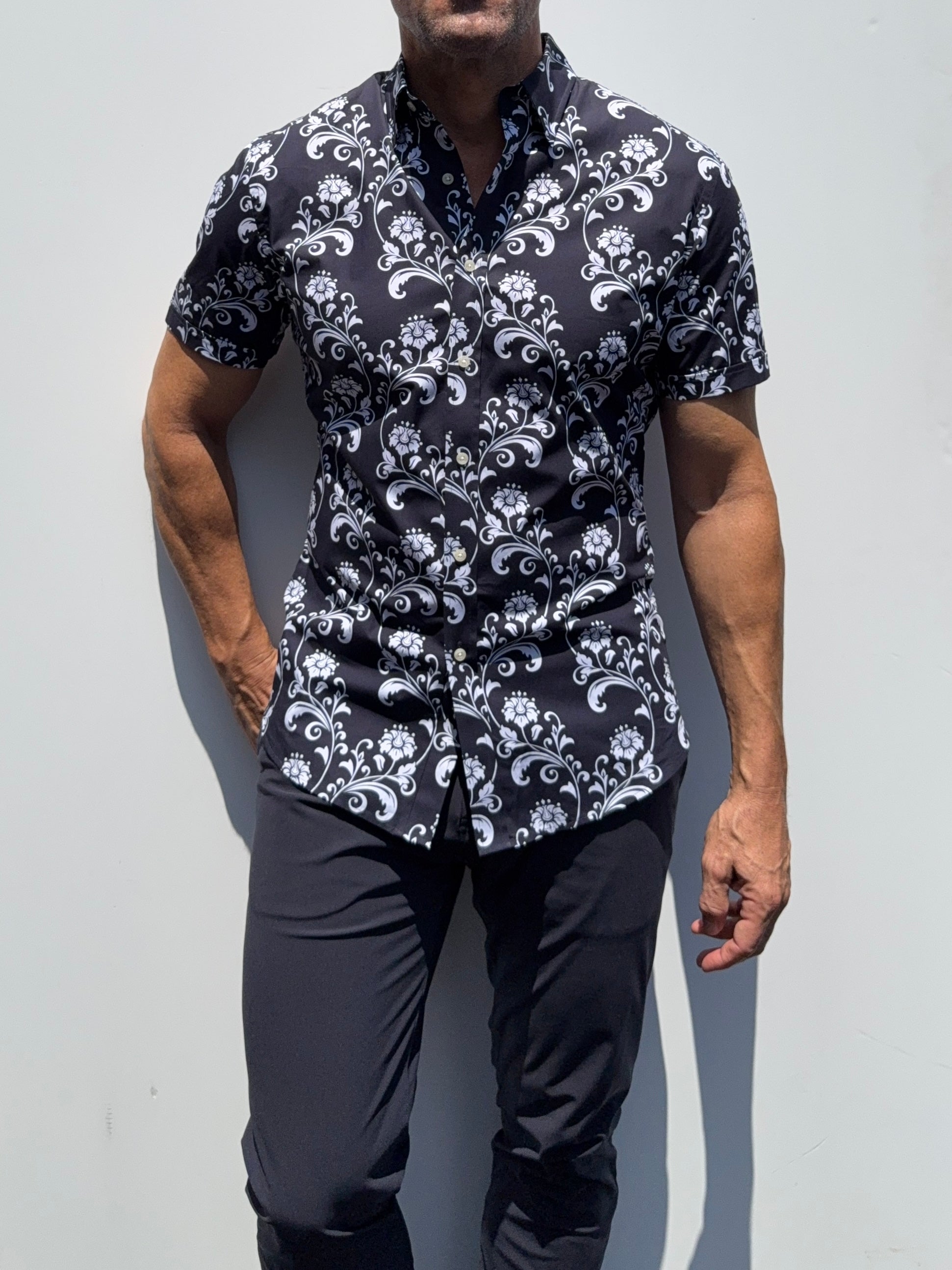 Ornamental Floral on Cotton - Ornamental Floral on Navy- Small Batch #