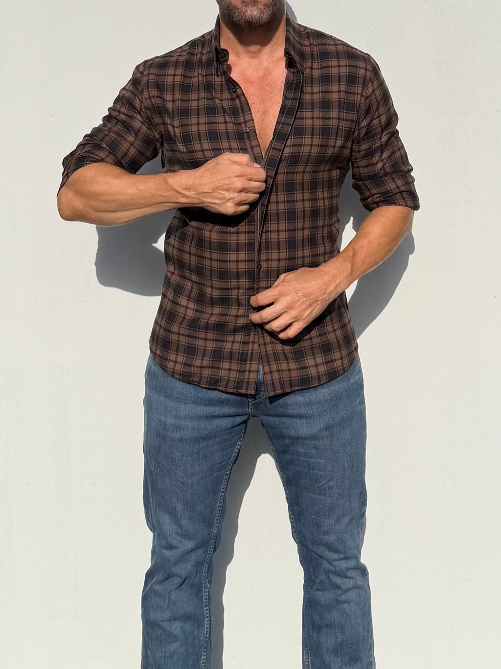 Dress Flannel - Brown & Navy Plaid