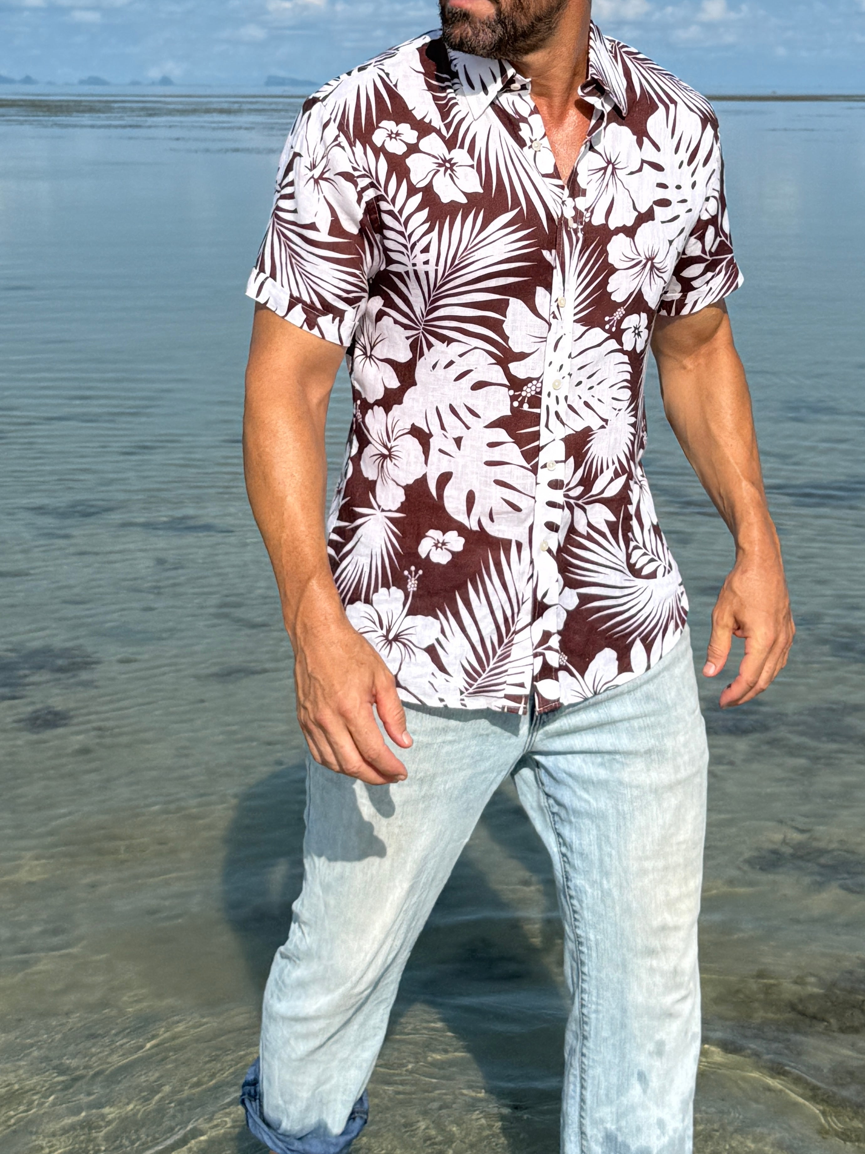 Brown Floral on Linen - Brown Linen Floral