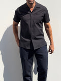 Seersucker Camp Collar- Black- Small Batch #697