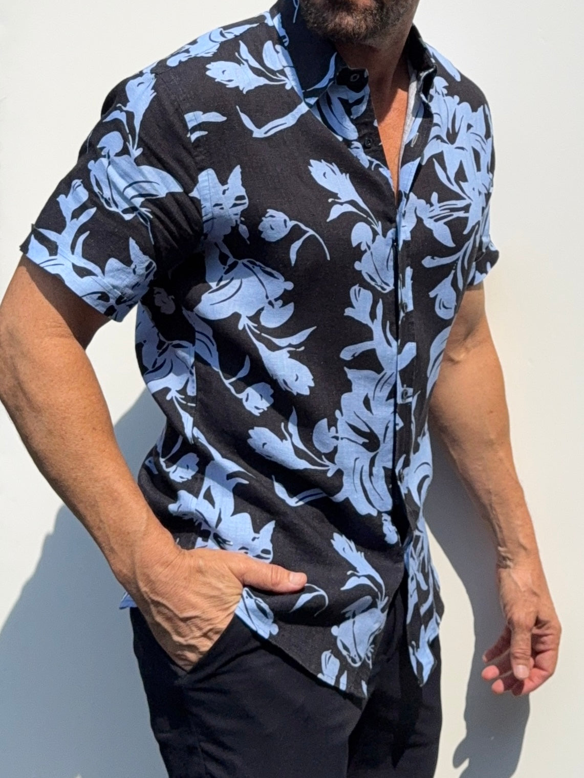 Abstract Flowers Party Shirt on Linen- Small Batch #683