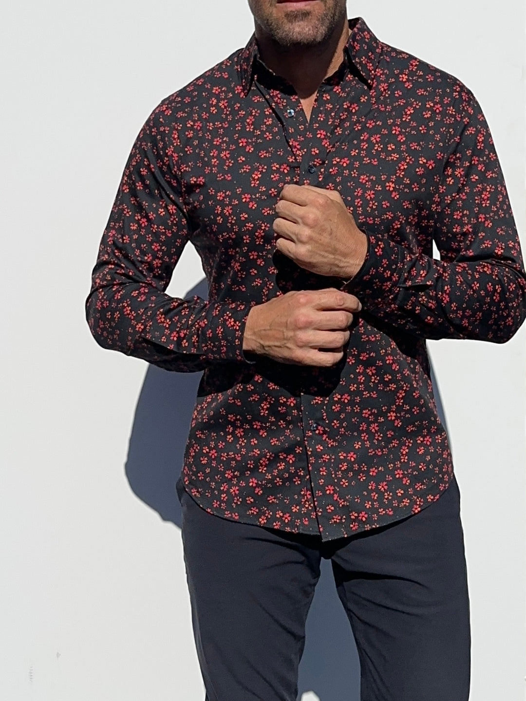 Red Floral Party Shirt- Small Batch Series